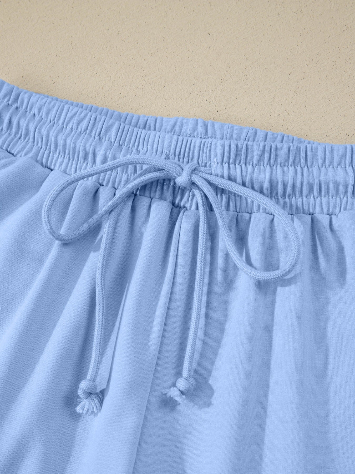 Collared V Neck Tee Drawstring Elastic Waist Shorts 2pcs Outfit - Image 9