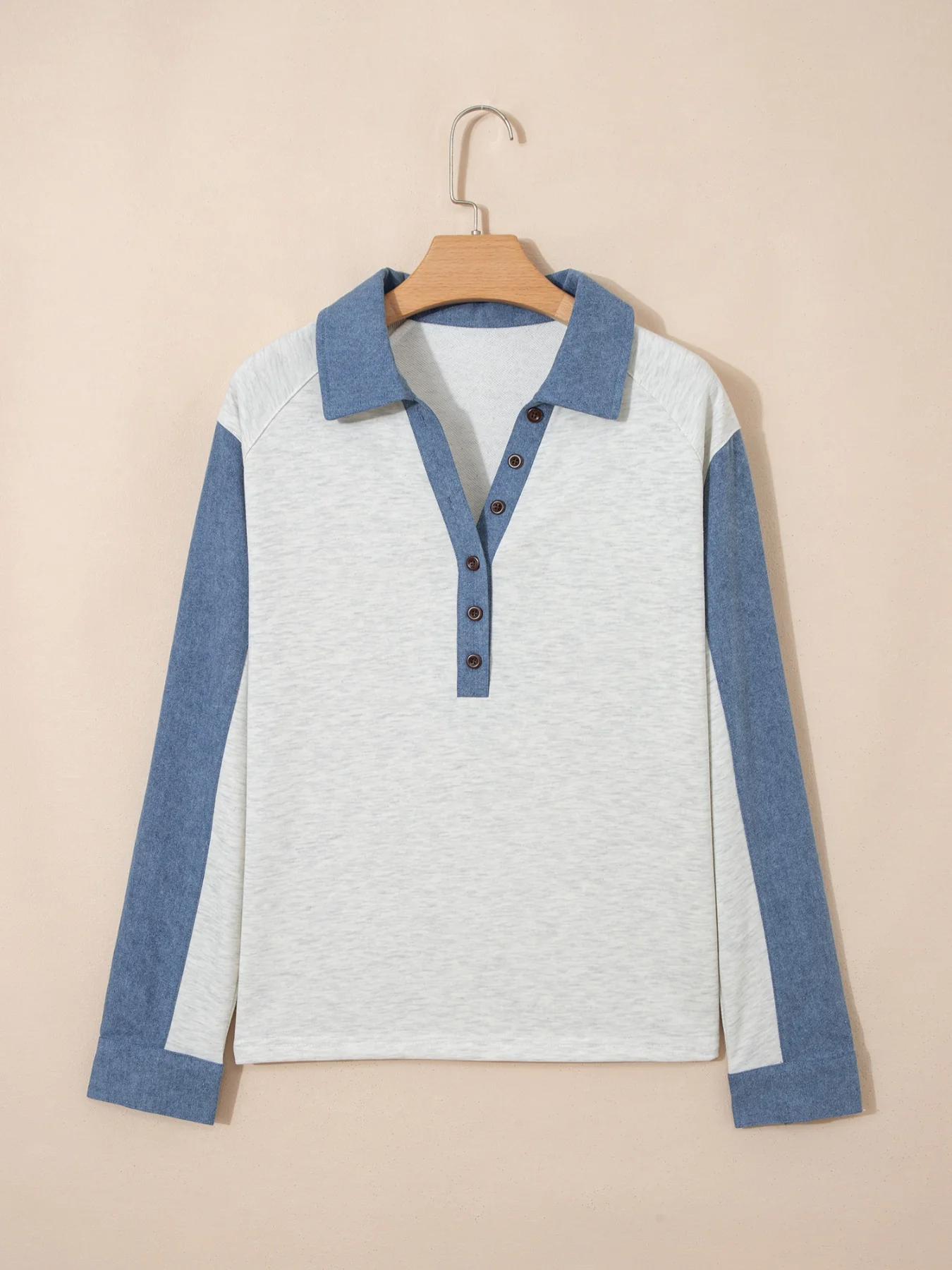 Color Block Button Detail Long Sleeve Top - Image 3