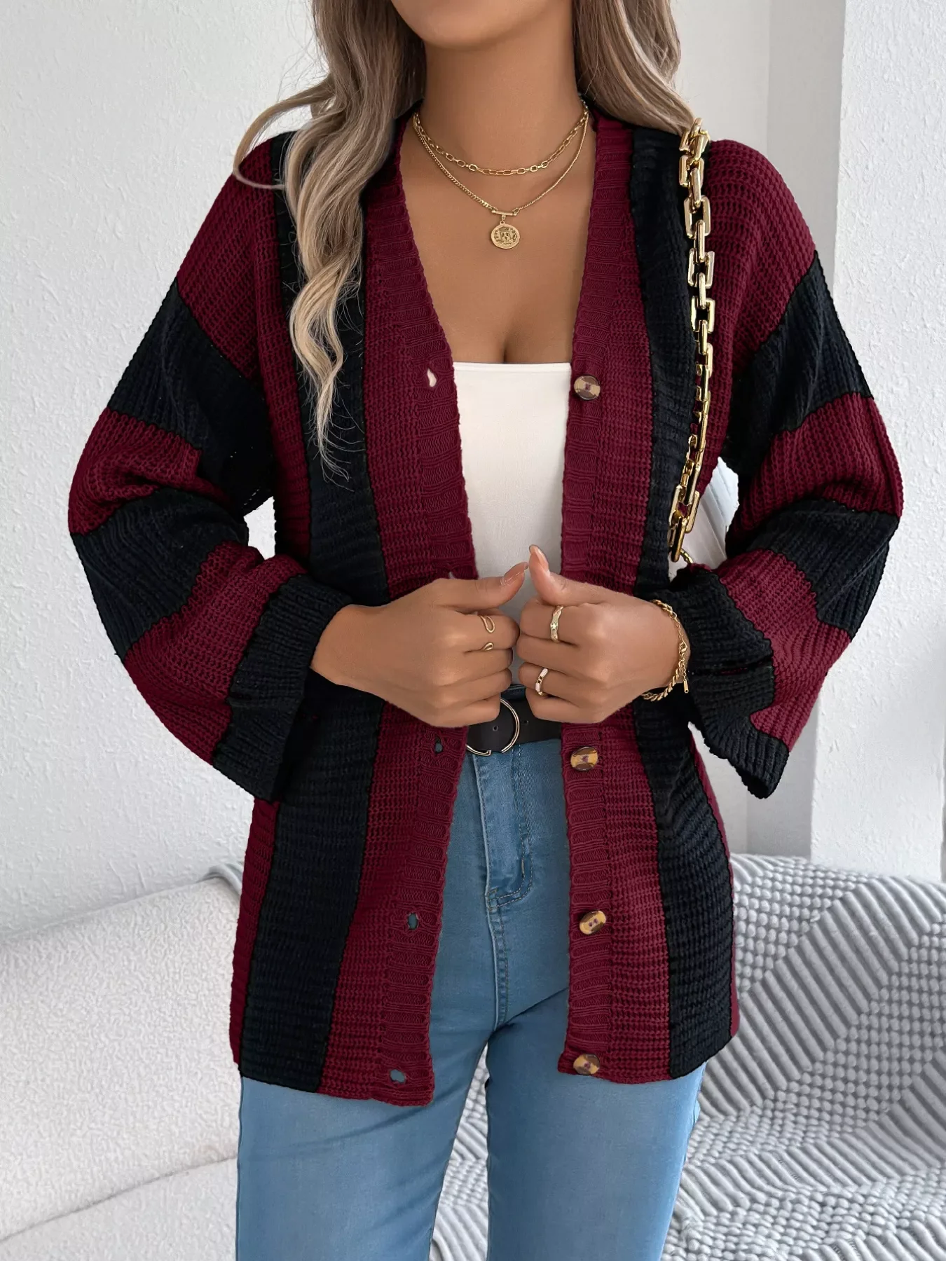 Color Block Button-Up Cardigan - Image 18