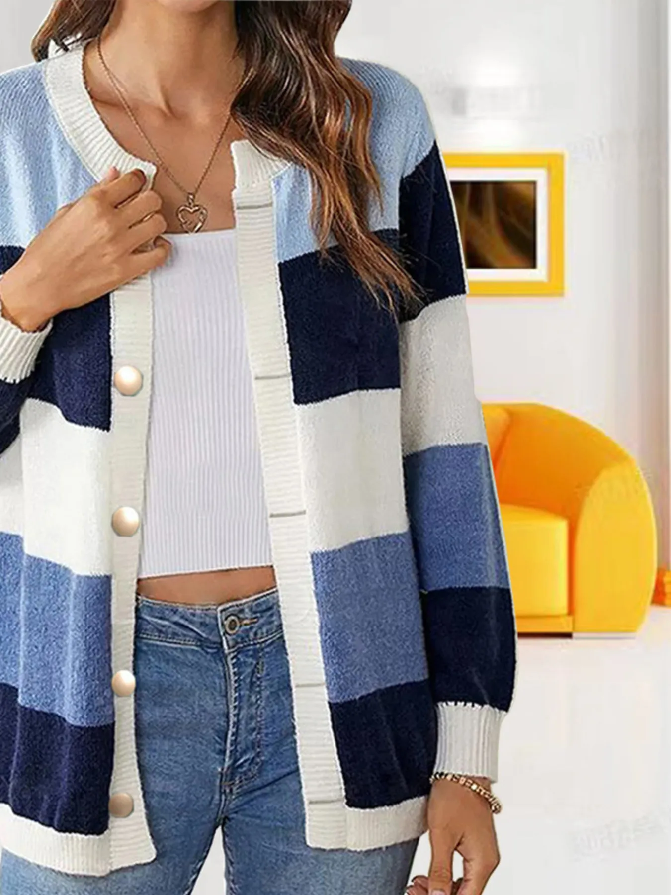 Color Block Button-Up Knit Cardigan - Image 10