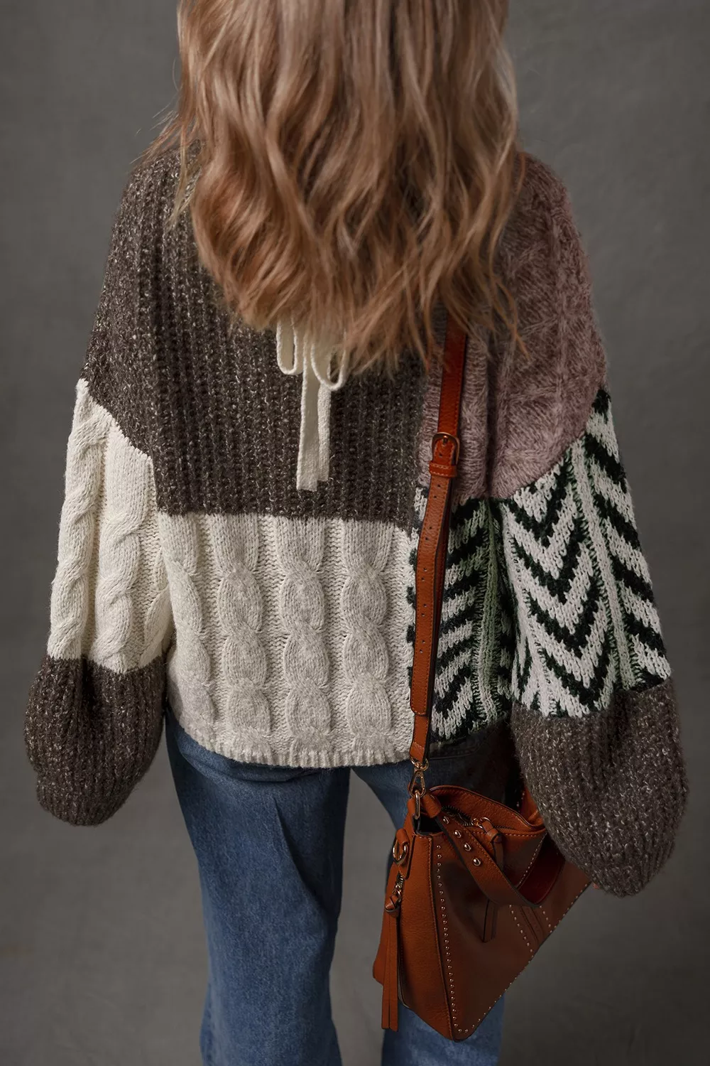 Color Block Cable Knit Sweater - Image 2