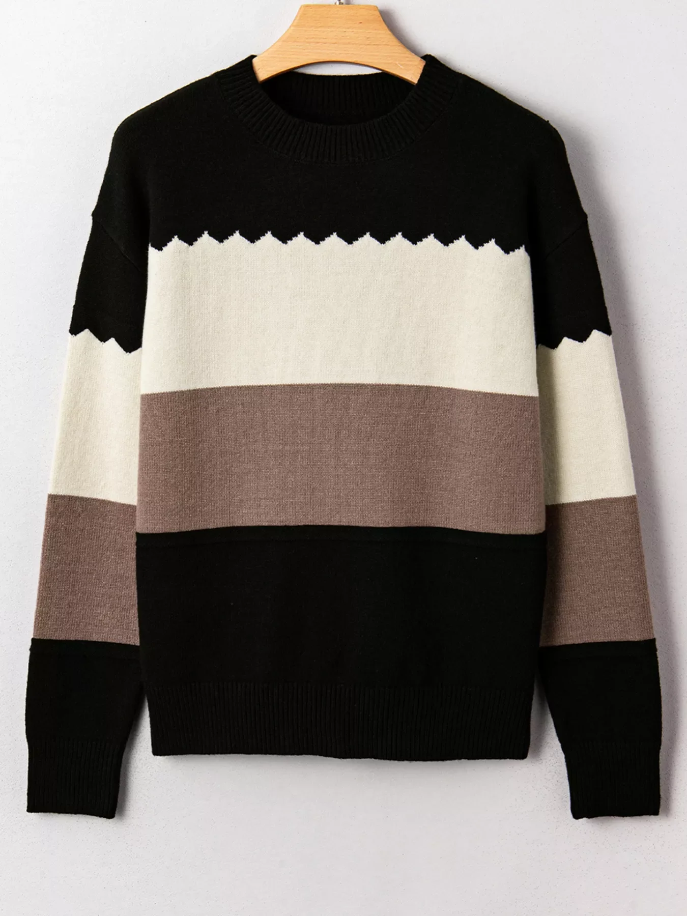 Color Block Crew Neck Drop Shoulder Sweater - Image 3