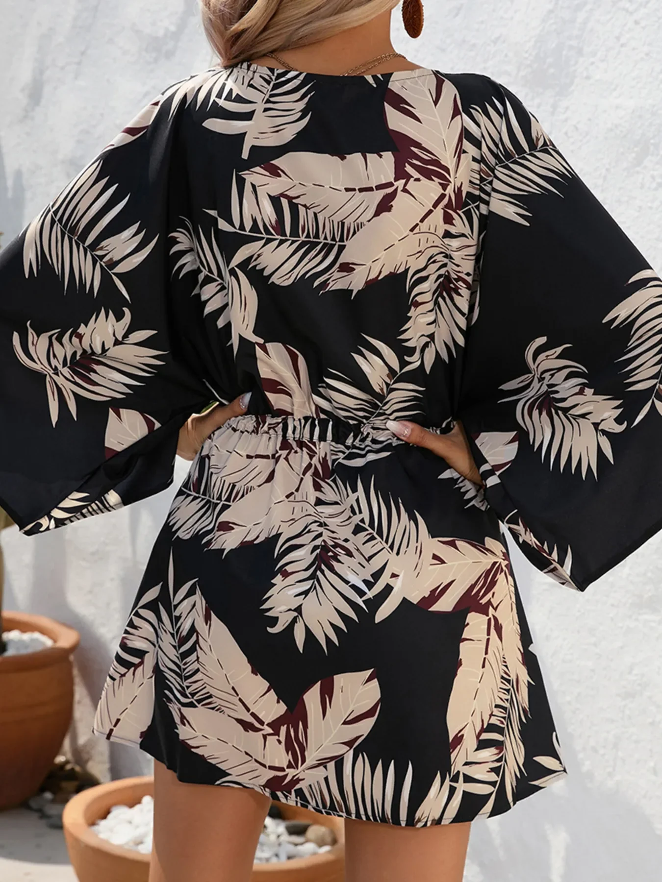 Color Block Drawstring Waist Button Up Dress - Image 13