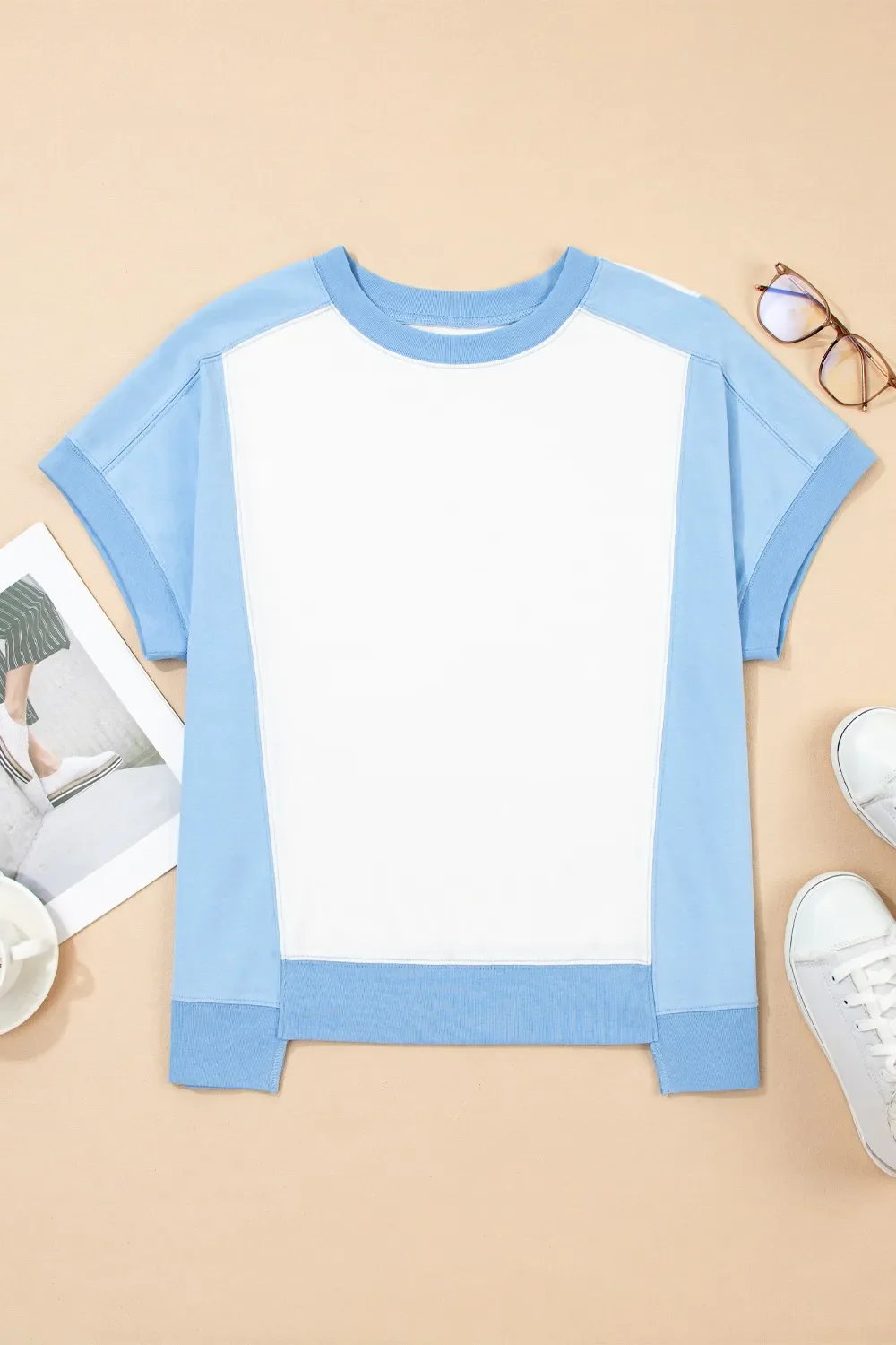 Color Block Exposed Seam Crew Neck T Shirt - Image 4