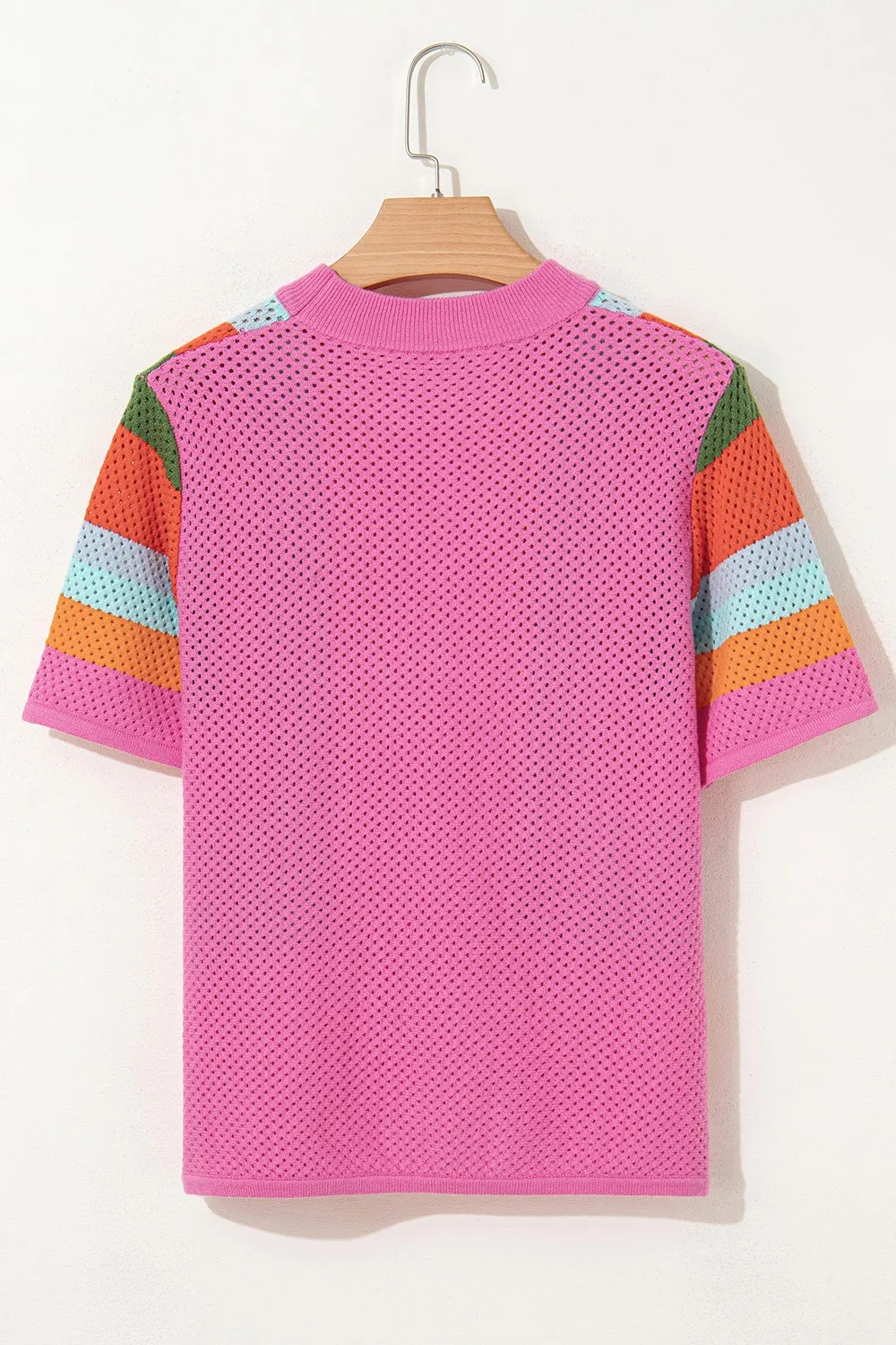 Color Block Eyelet Casual Knit Top - Image 4