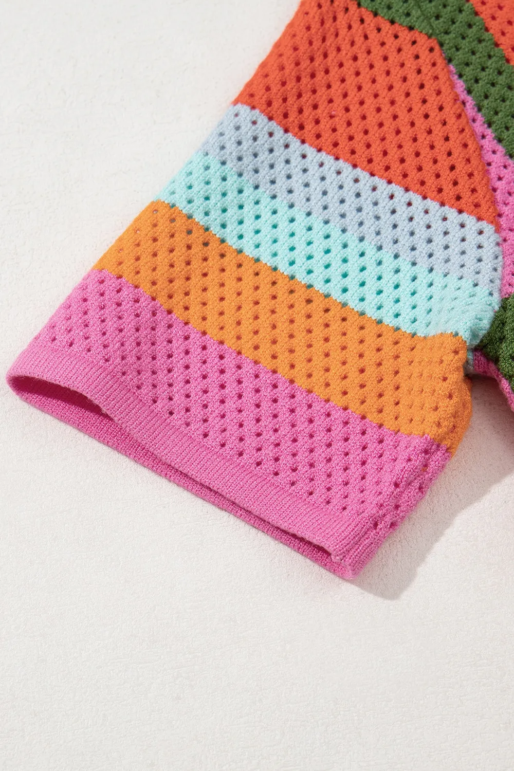 Color Block Eyelet Casual Knit Top - Image 7