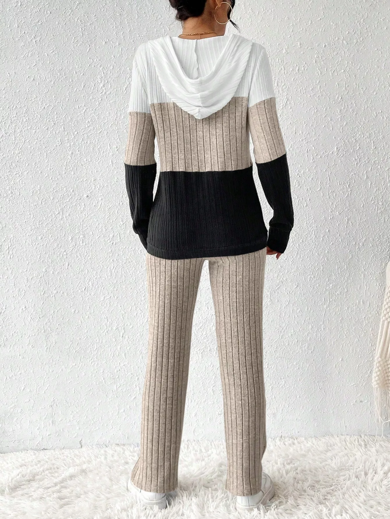 Color Block Half Zip Hooded Top and Pants Set - Image 20