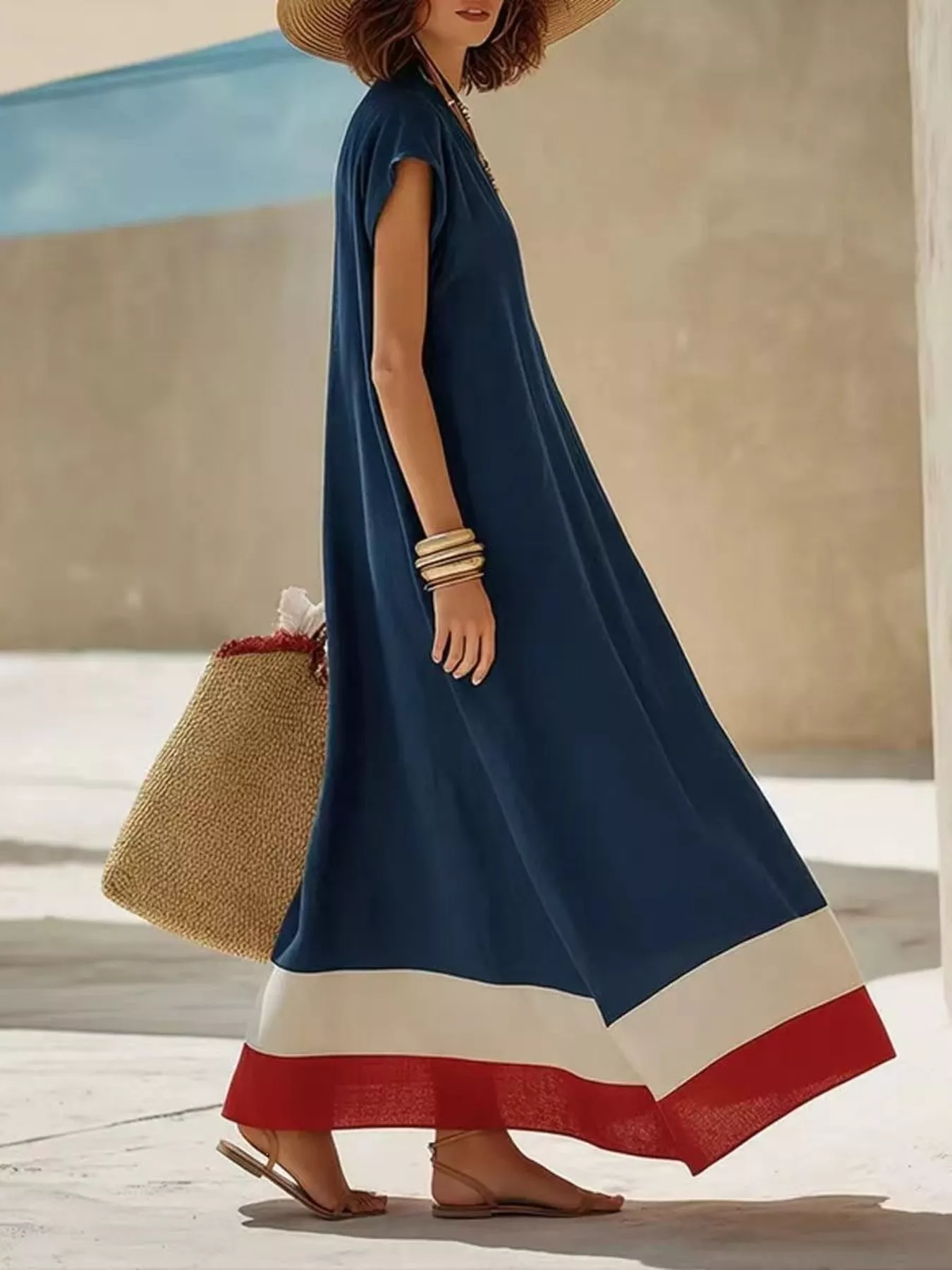 Color Block Hem V-Neck Maxi Dress - Image 2