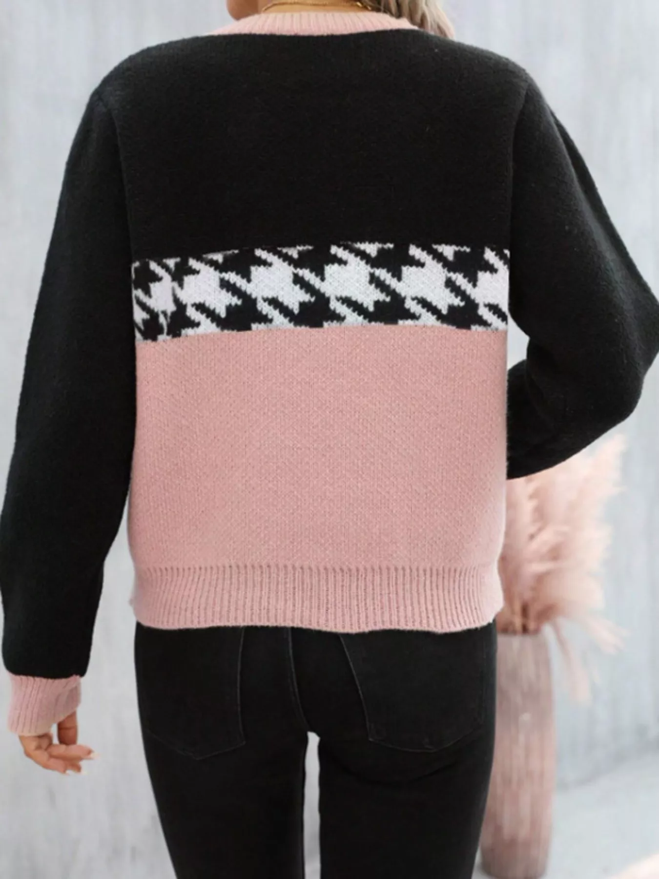 Color Block Houndstooth Sweater - Image 3