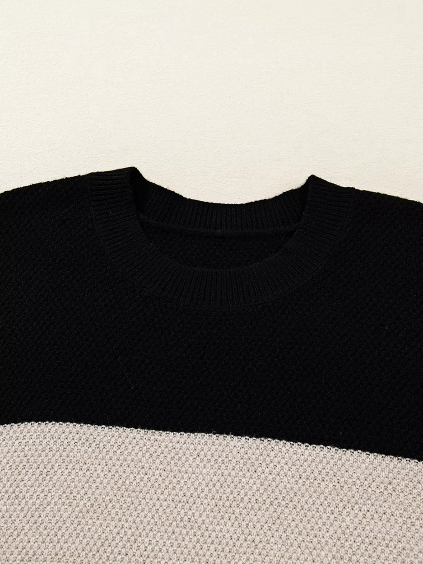 Color Block Knit Striped Sleeve Detail Casual Sweater - Image 9