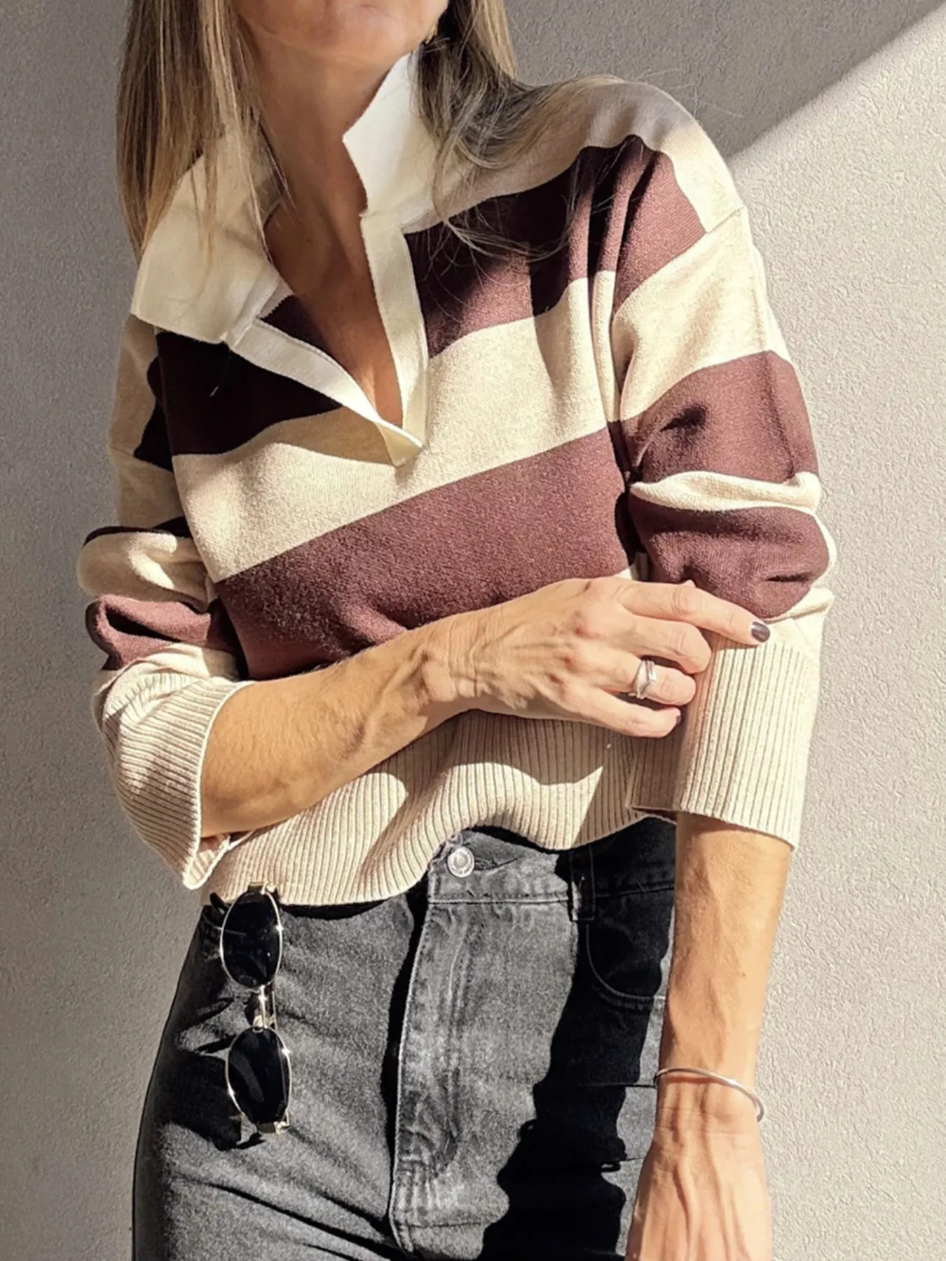 Color Block Long Sleeve Knit Top