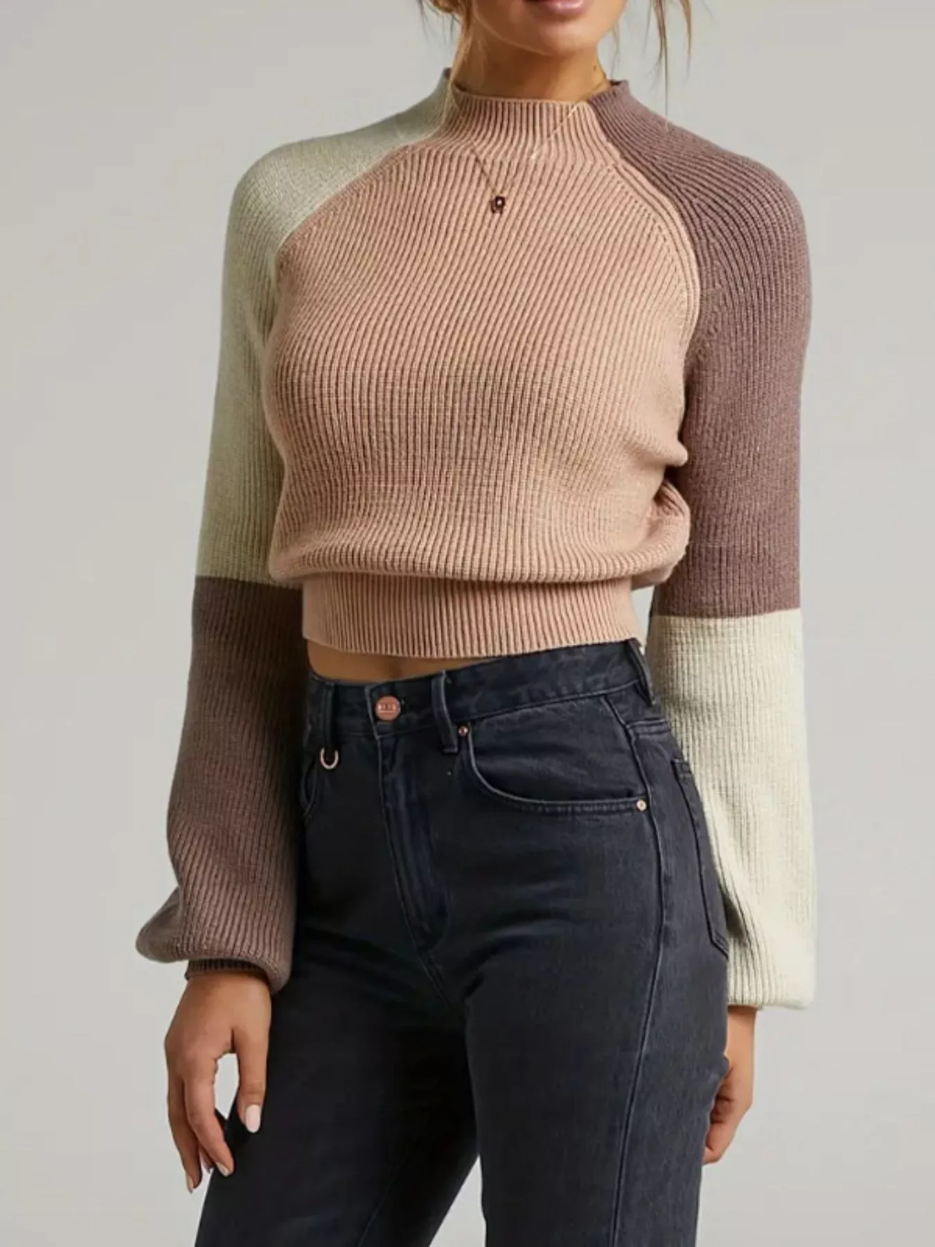 Color Block Mock Neck Sweater - Image 7