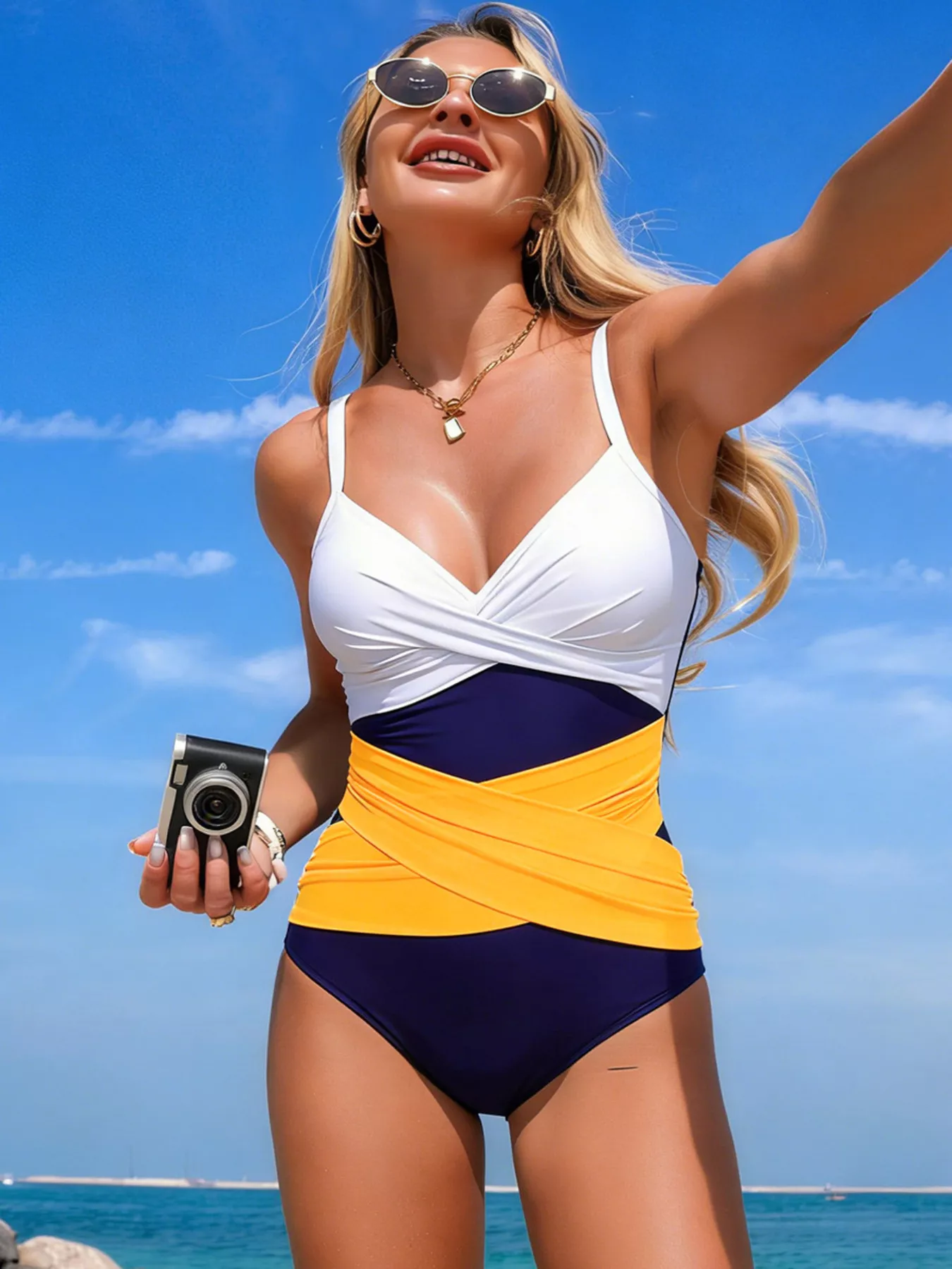 Color Block One-Piece Swimsuit - Image 2