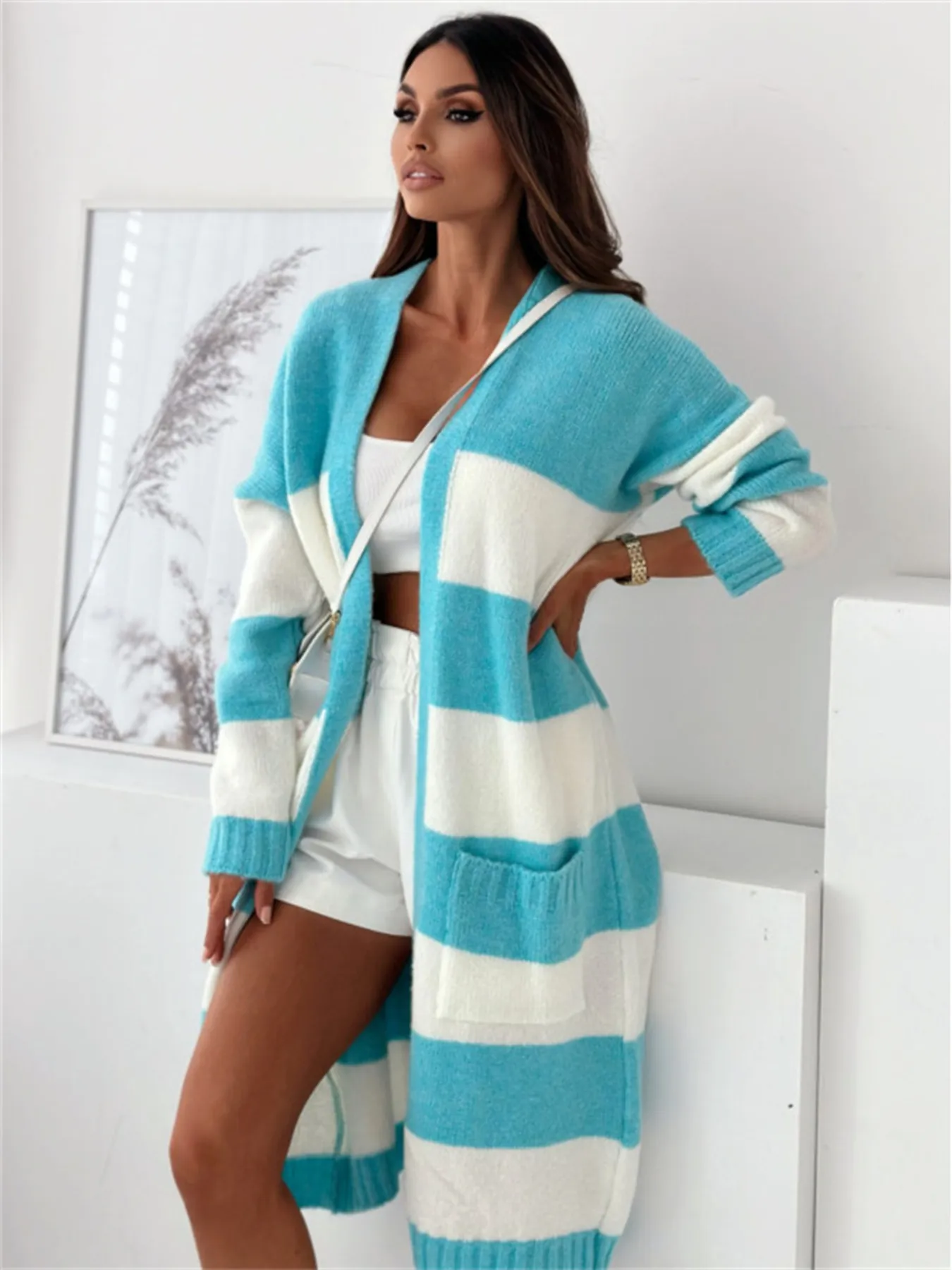 Color Block Open Front Cardigan - Image 4