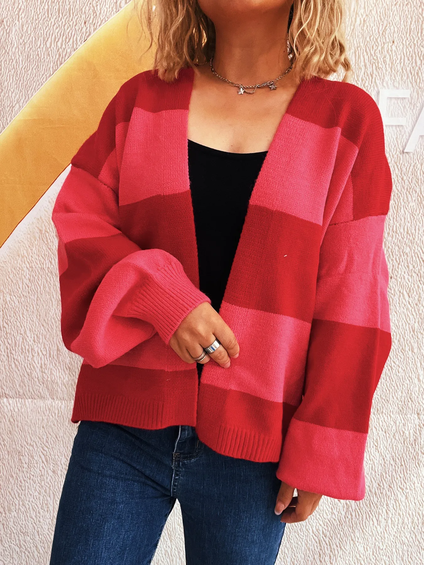 Color Block Open Front Cardigan - Image 22