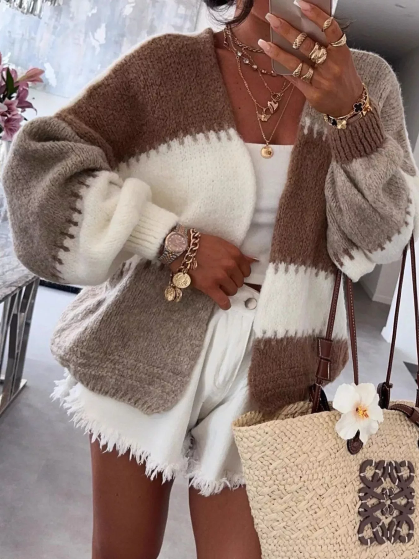 Color Block Open Front Cardigan - Image 11