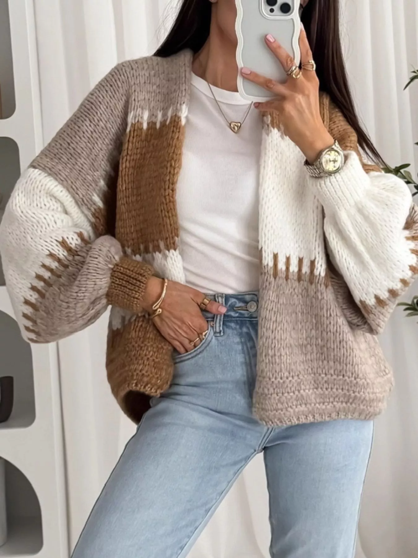 Color Block Open Front Cardigan - Image 12