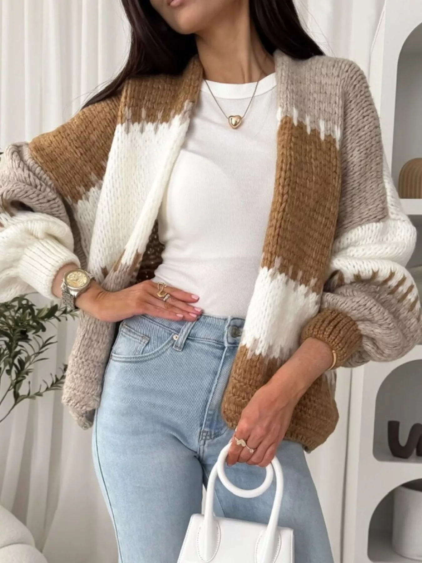 Color Block Open Front Cardigan - Image 15