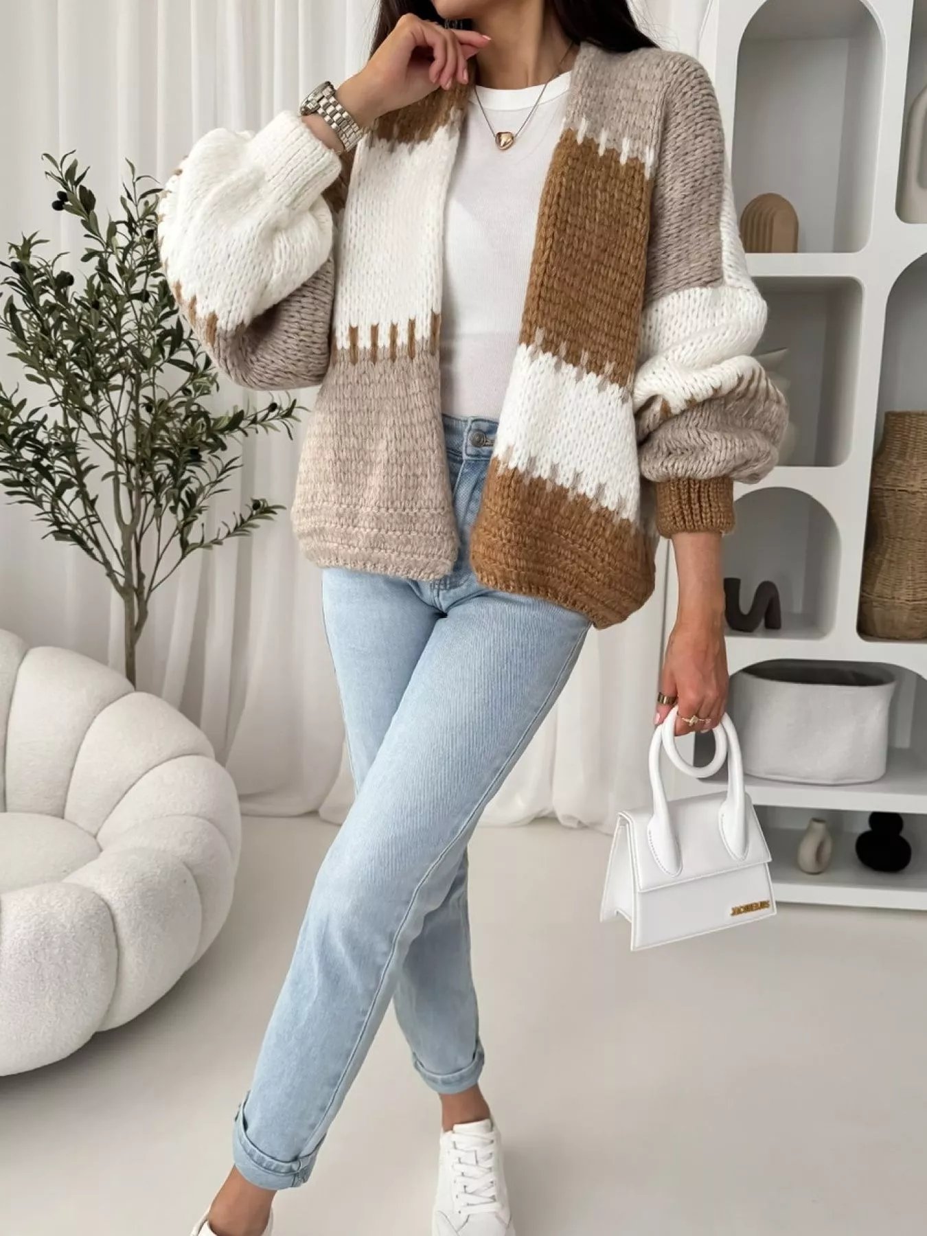 Color Block Open Front Cardigan - Image 17