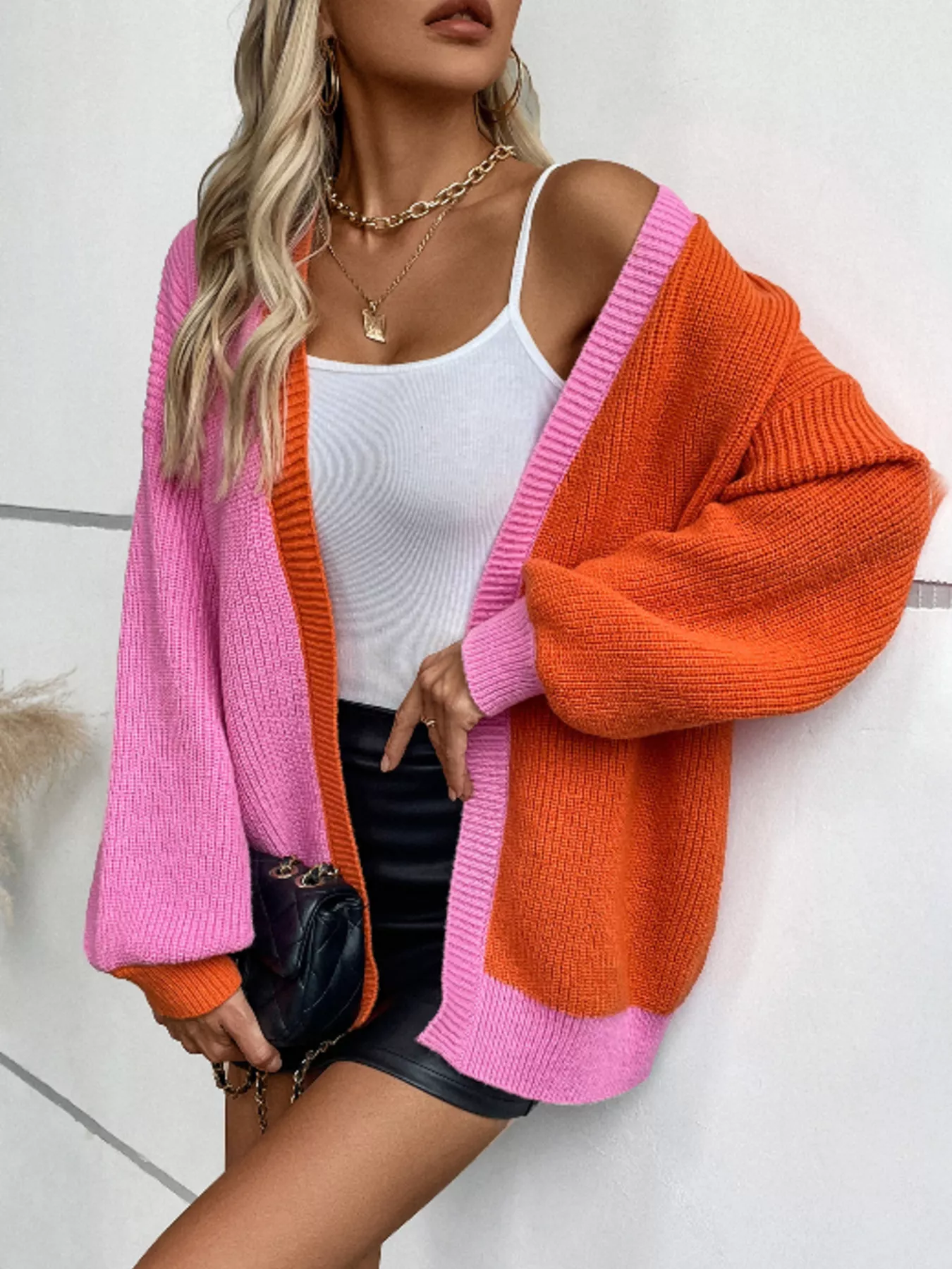 Color Block Open Front Knit Cardigan - Image 2