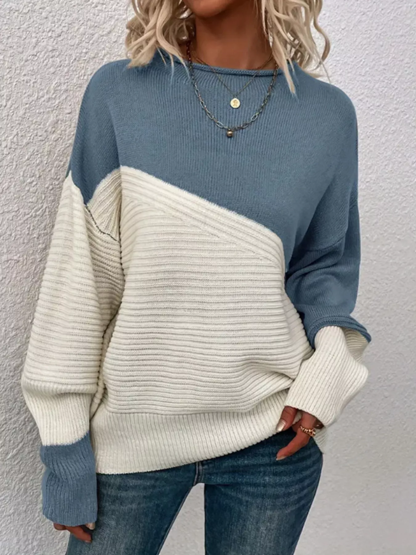 Color Block Ribbed Knit Sweater - Image 24