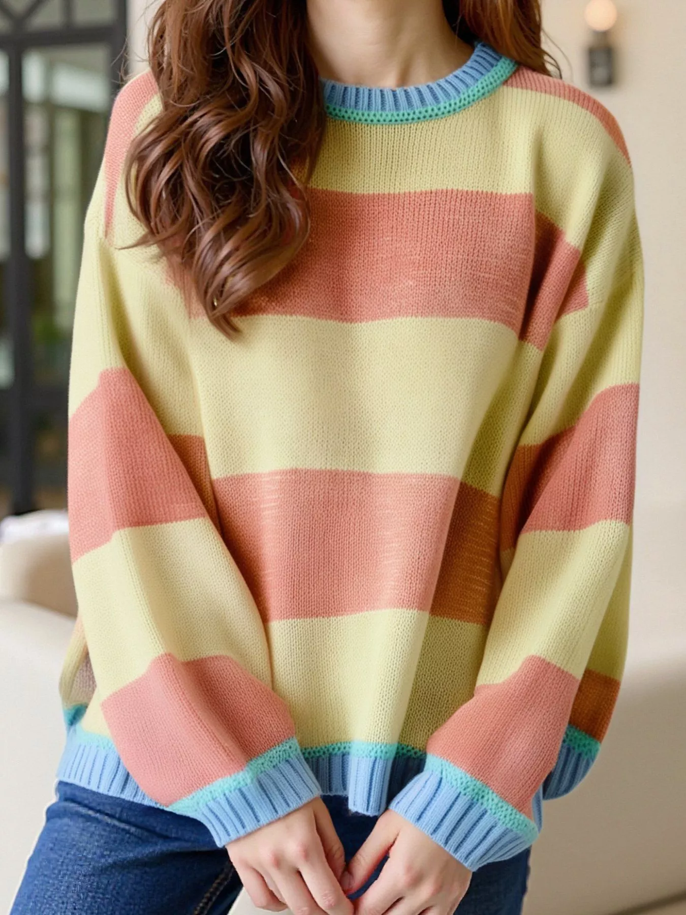 Color Block Round Neck Sweater - Image 15