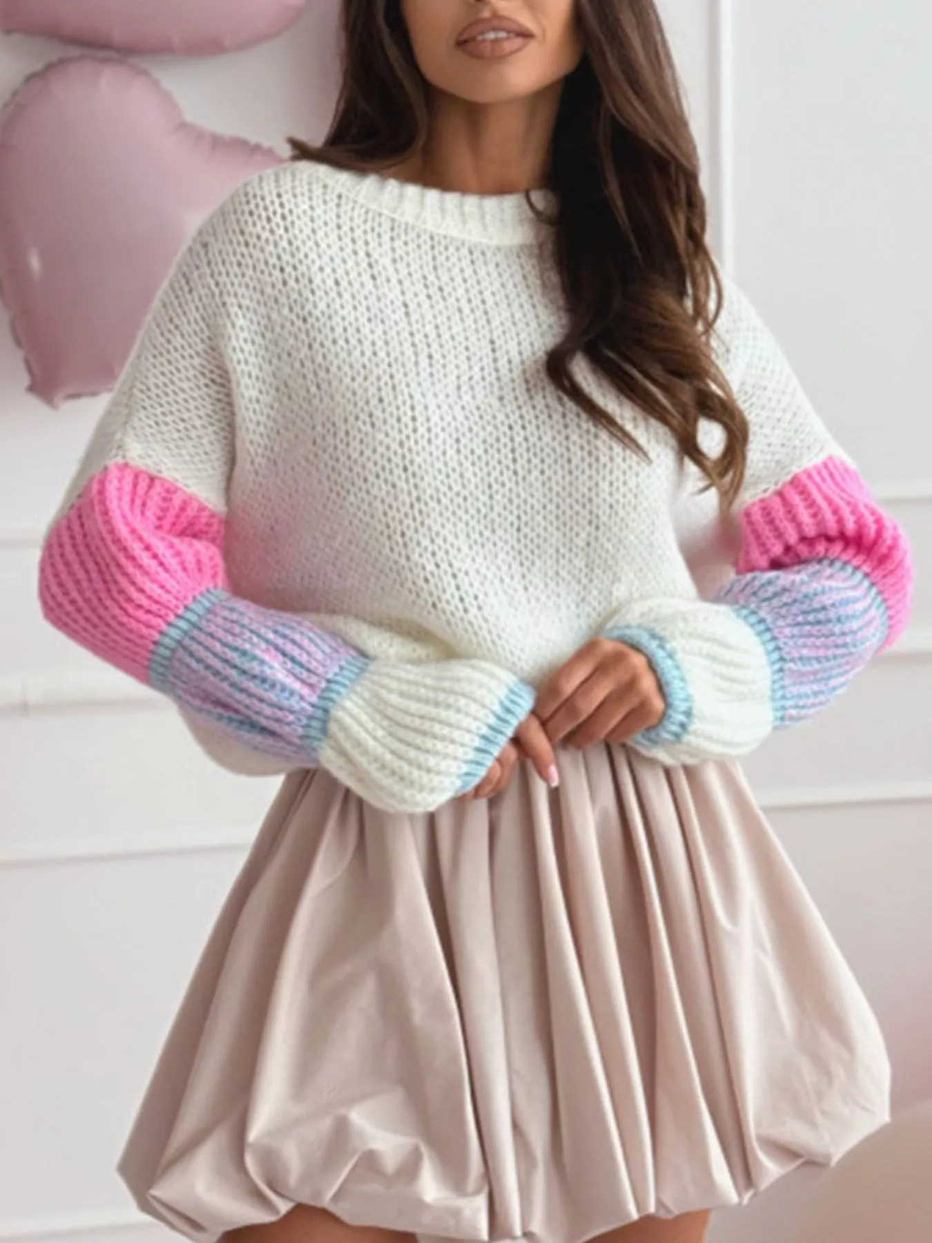 Color Block Round Neck Sweater - Image 2
