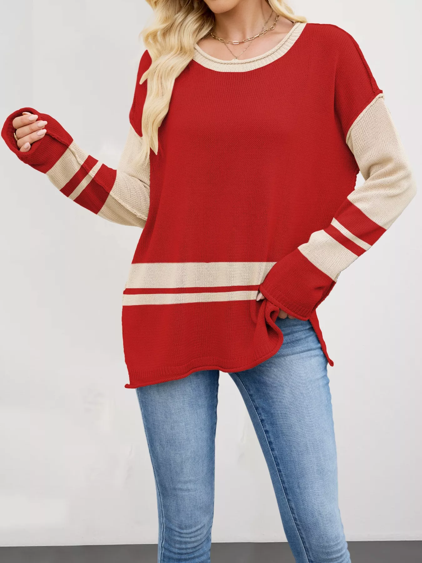 Color Block Side Slit Sweater - Image 6