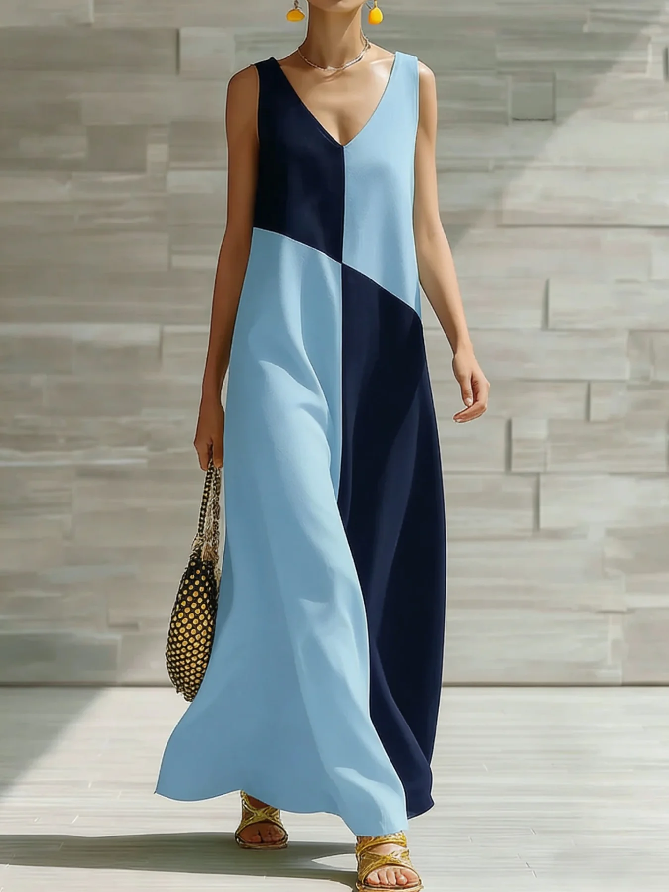 Color Block Sleeveless Maxi Dress - Image 2
