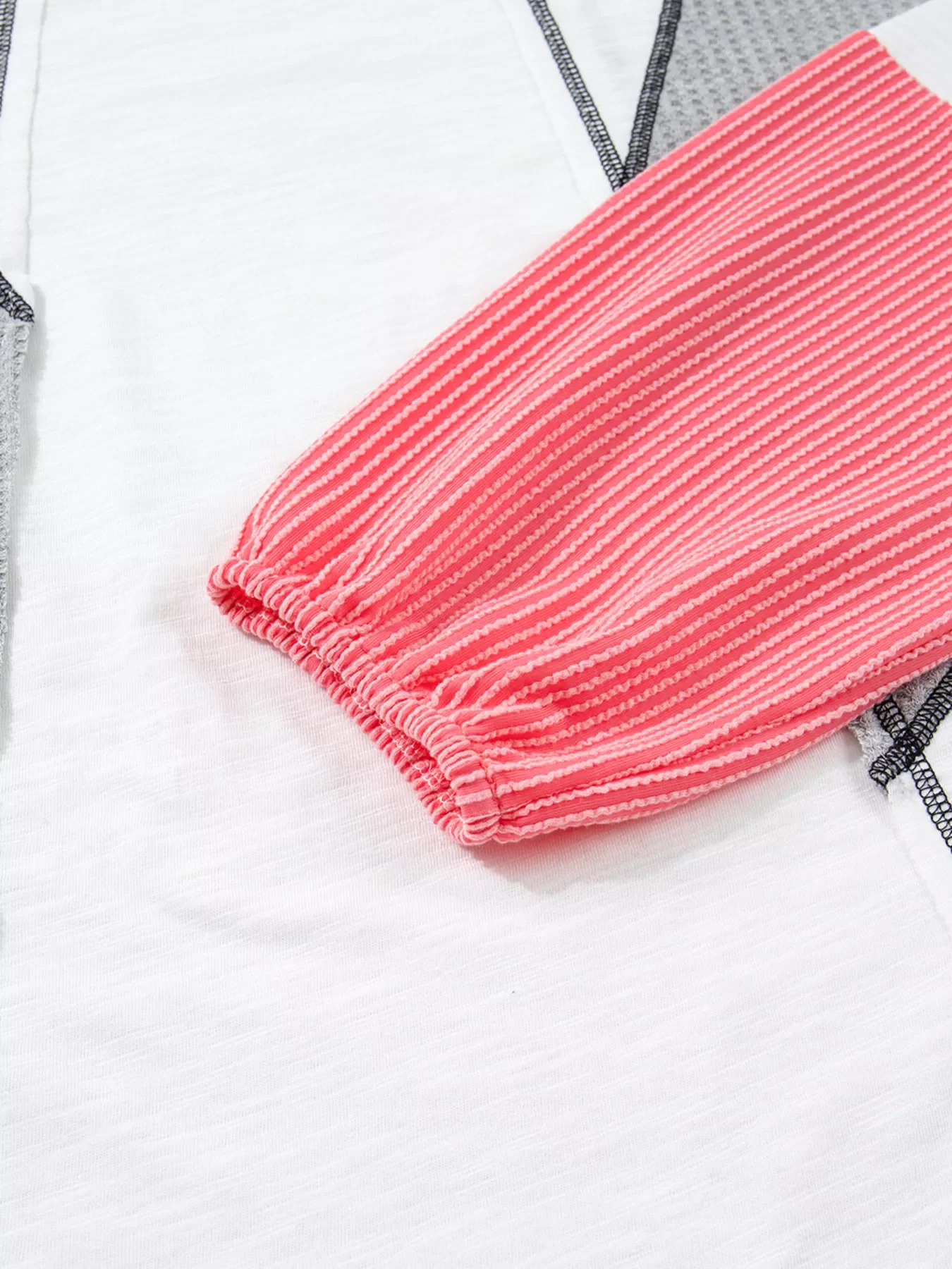 Color Block Textured Knit Patchwork Casual Top - Image 8