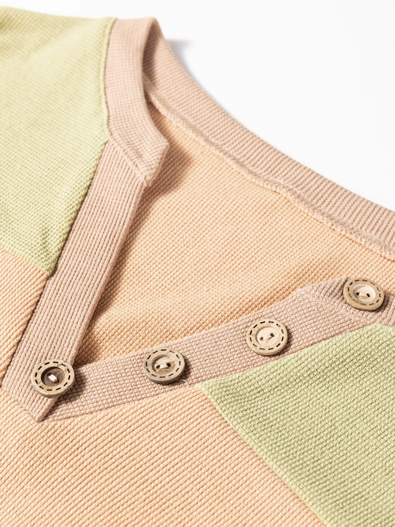 Color Block Thermal Textured Knit Drop Shoulder Henley Top - Image 10