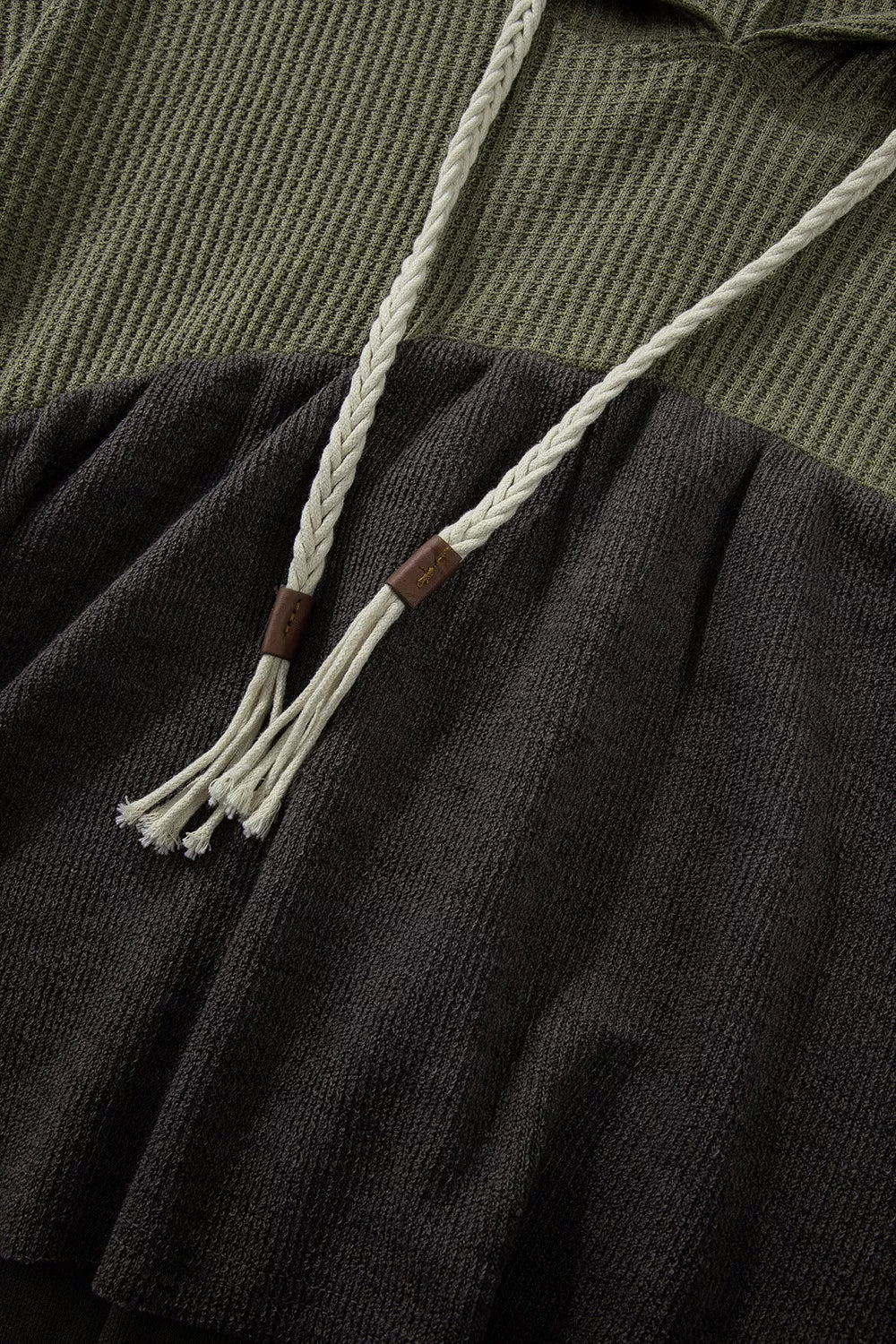 Color Block Waffle Knit Raw Hem Hoodie - Image 8