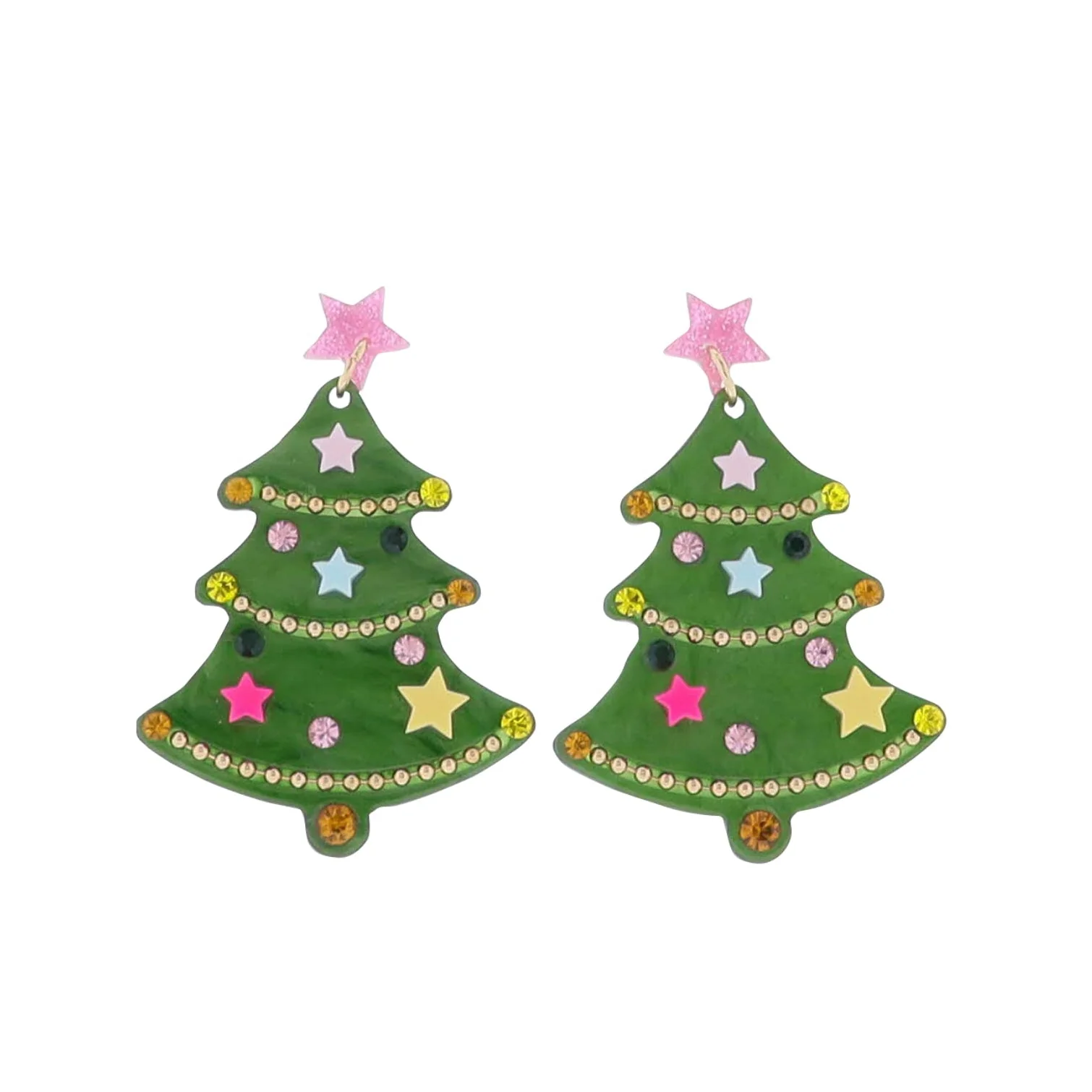 Colorful Christmas Tree Earring with Pink Star