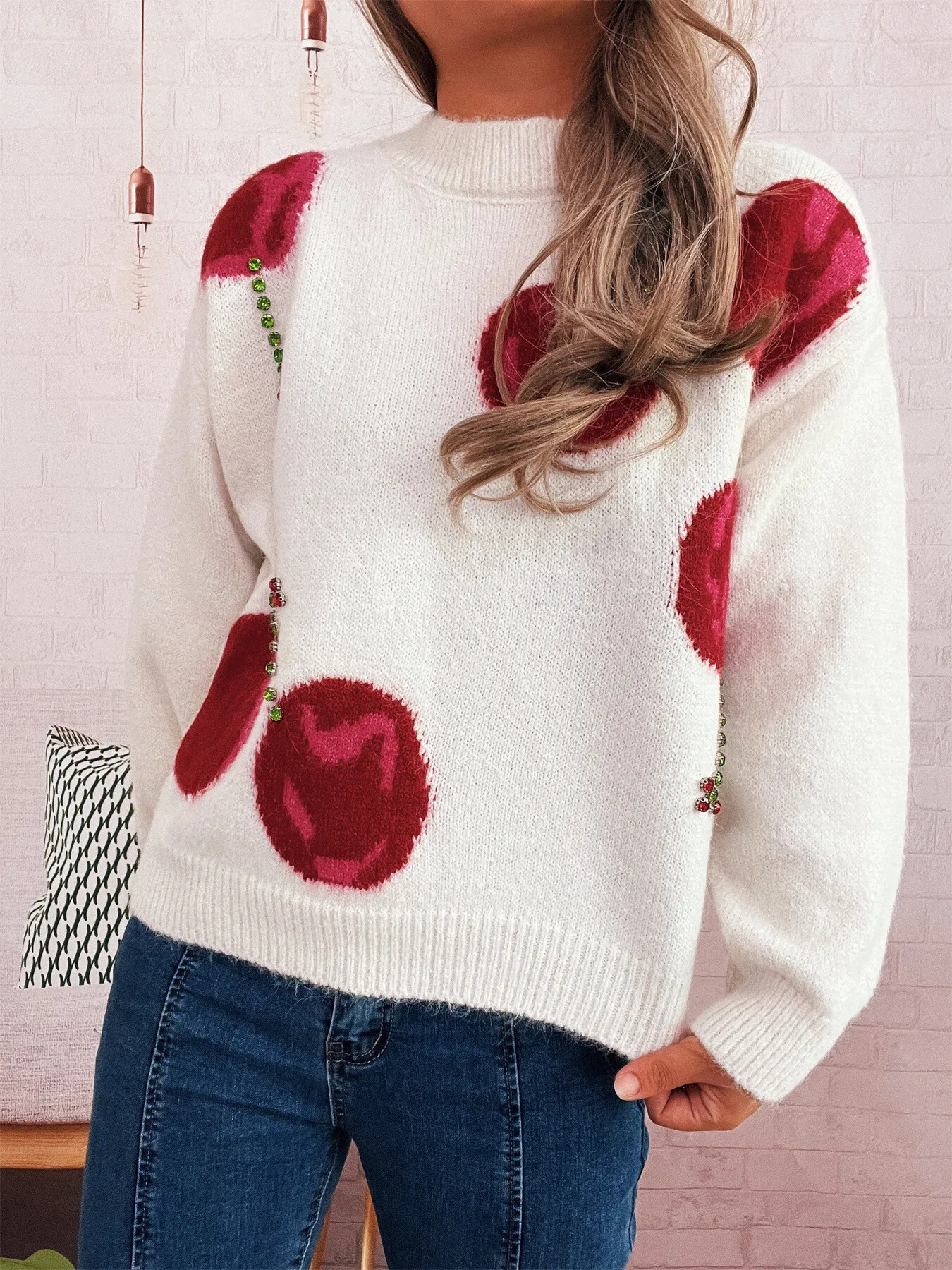 Contrast Cherry Round Neck Sweater - Image 4