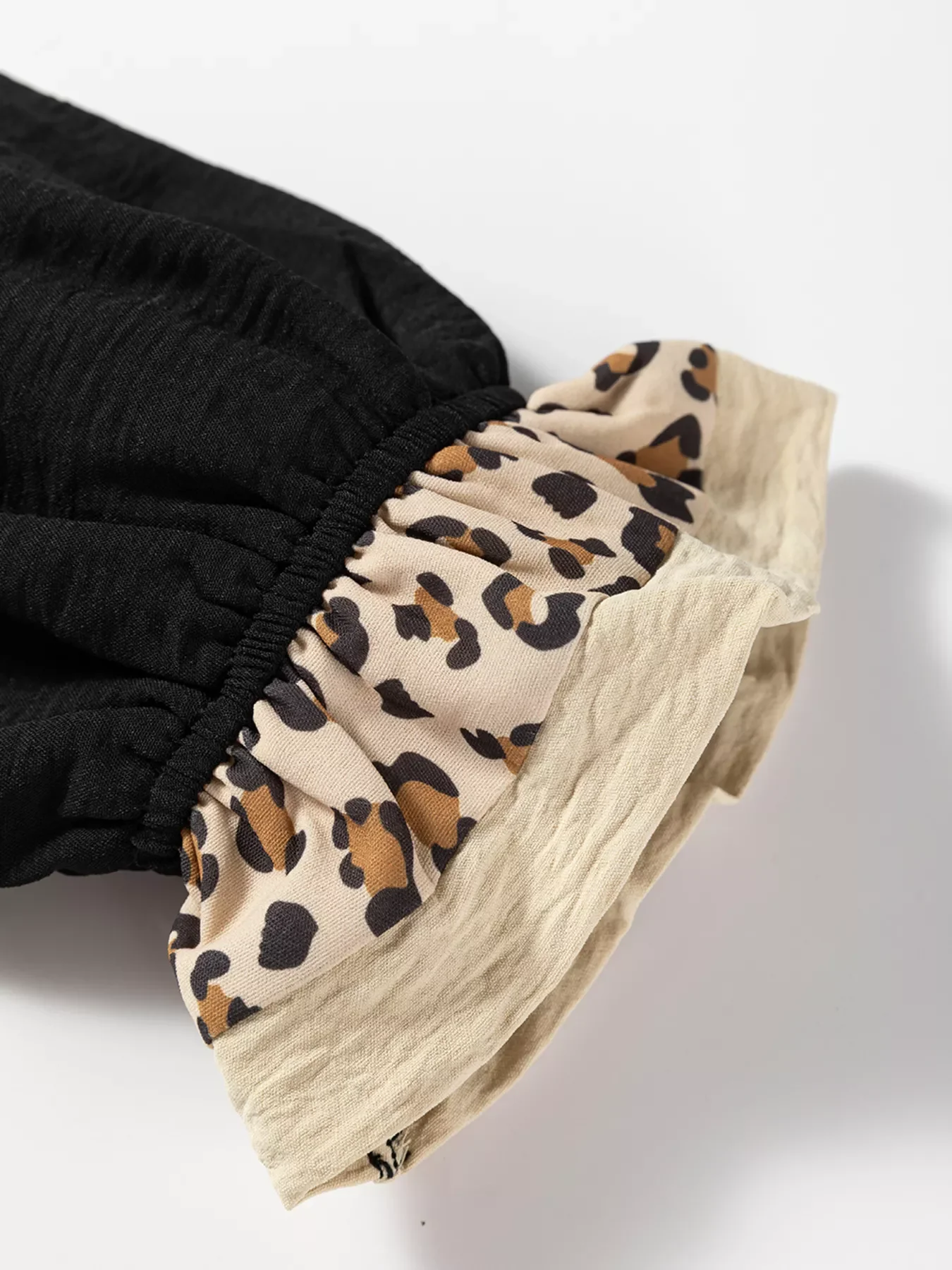 Contrast Leopard Print Patchwork Polo Collar Buttons Front Long Sleeve Blouse - Image 7