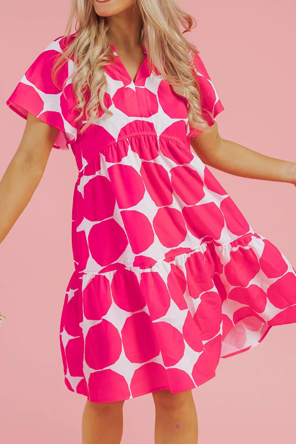 Contrast Notched Flutter Sleeve Dress - Image 3