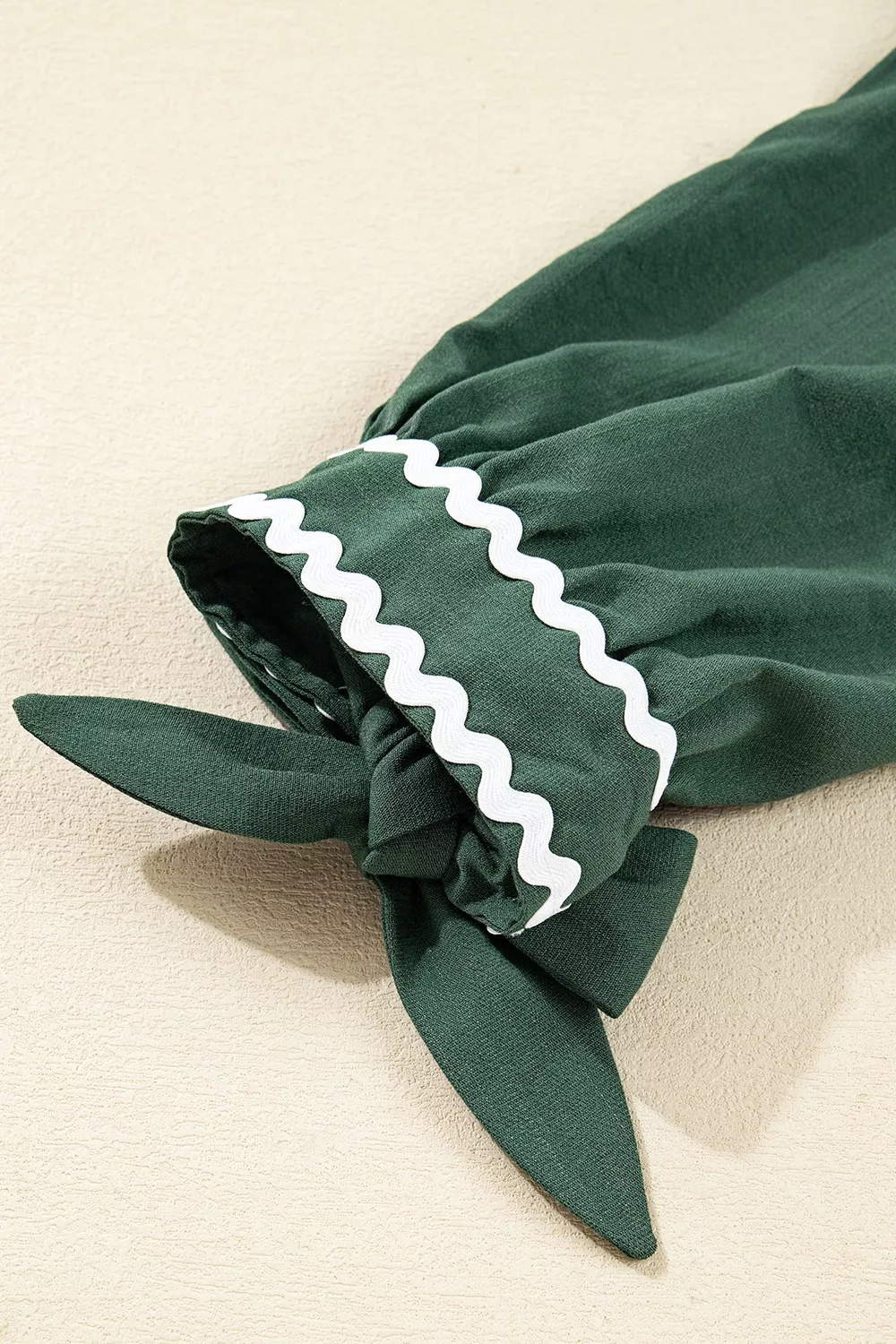 Contrast Ricrac Trim Button V Neck Knotted Bracelet Sleeve Shift Dress - Image 8