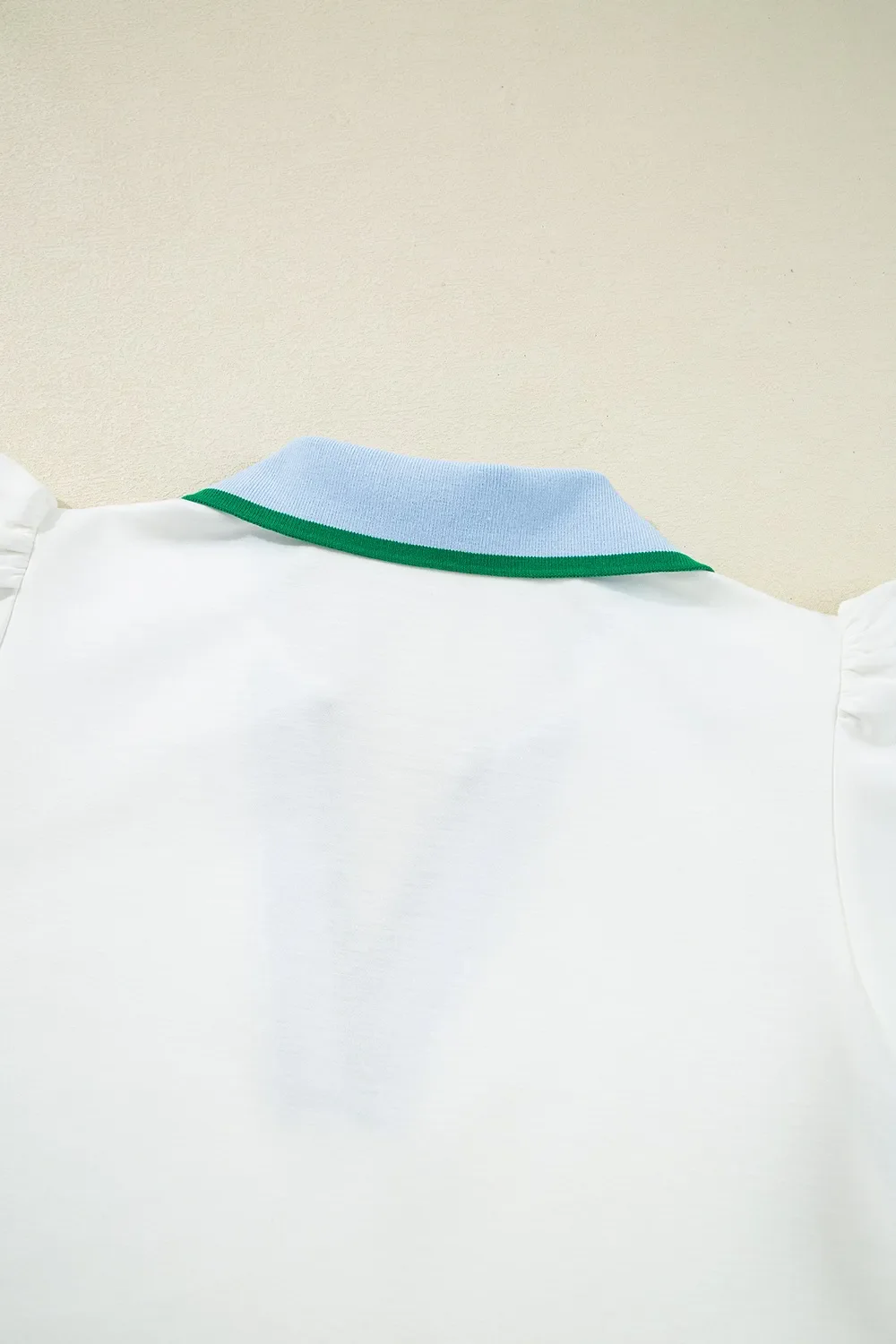Contrast Ruffled Sleeve Collared V Neck Blouse - Image 9