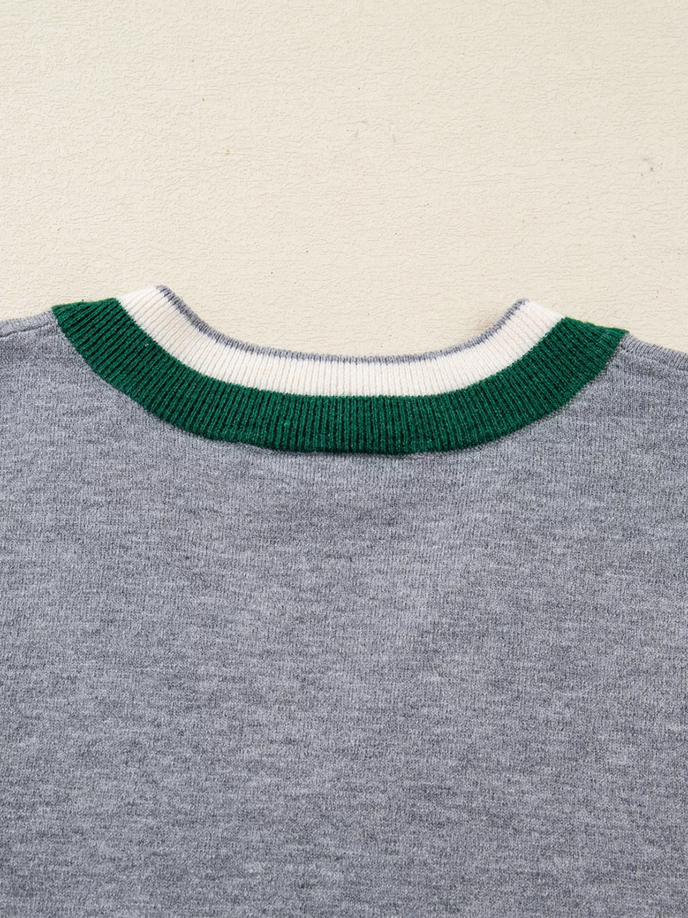 Contrast Striped Trim V Neck Varsity Sweater - Image 7