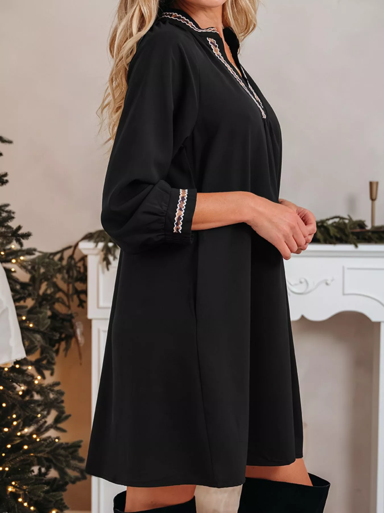 Contrast Trim Bracelet Sleeve Shift Mini Dress - Image 6