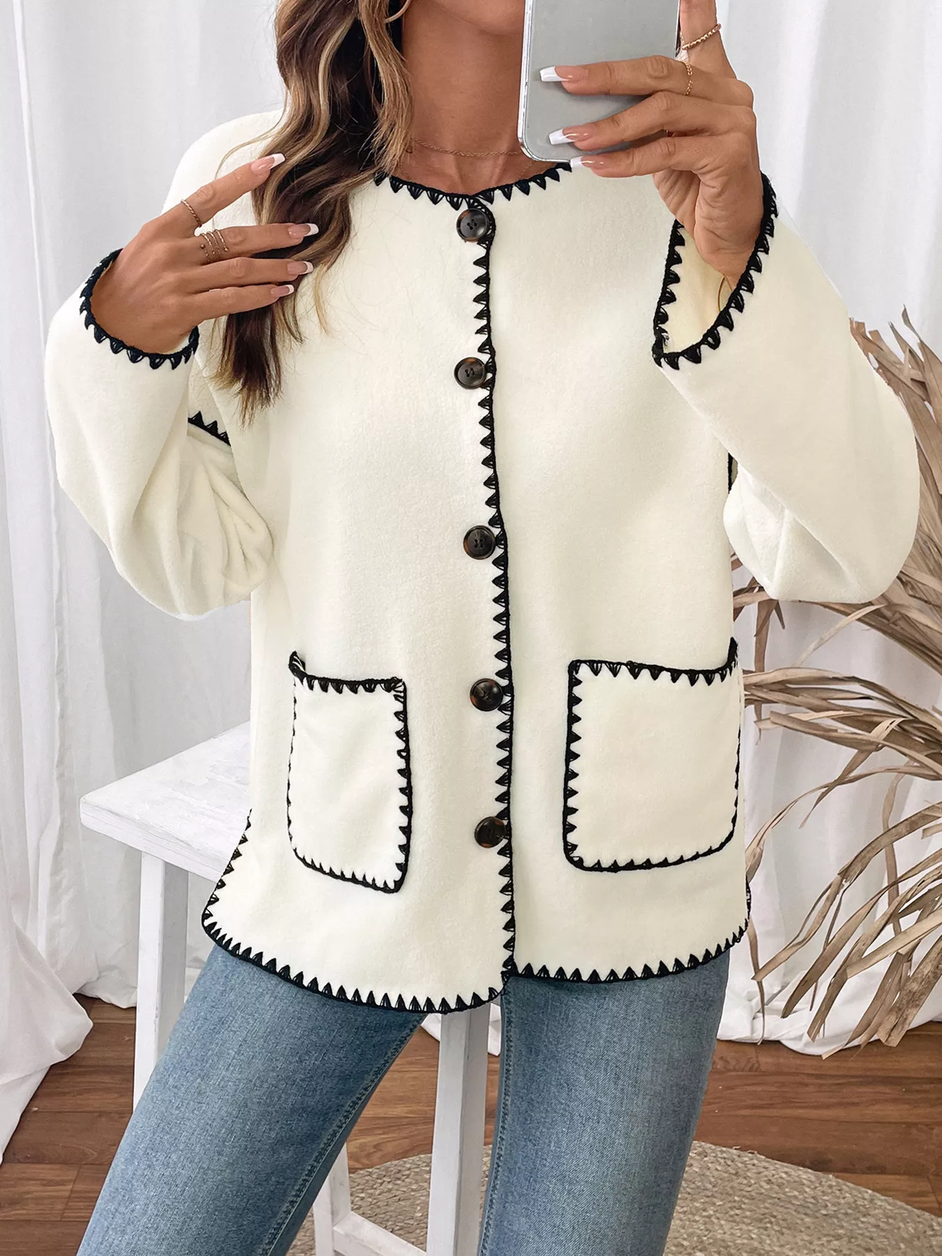 Contrast Trim Button Up Jacket - Image 3