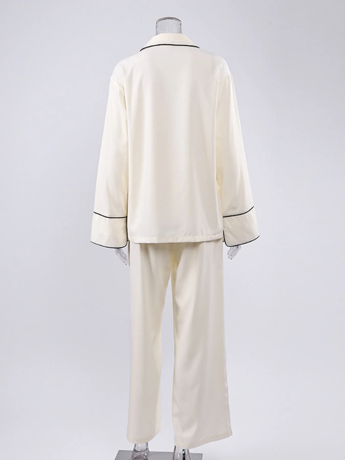 Contrast Trim Button Up Top and Pants Lounge Set - Image 4