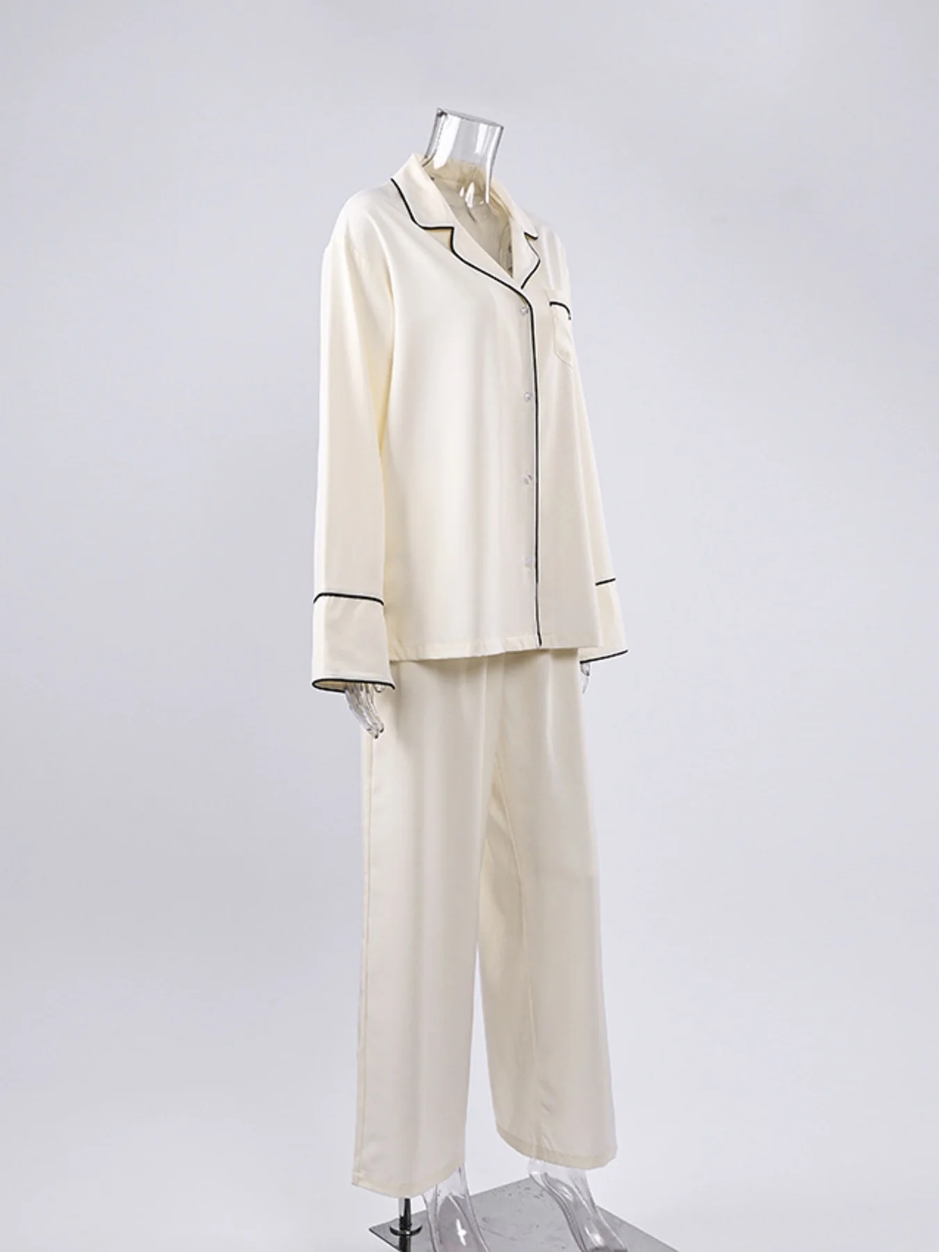 Contrast Trim Button Up Top and Pants Lounge Set - Image 5
