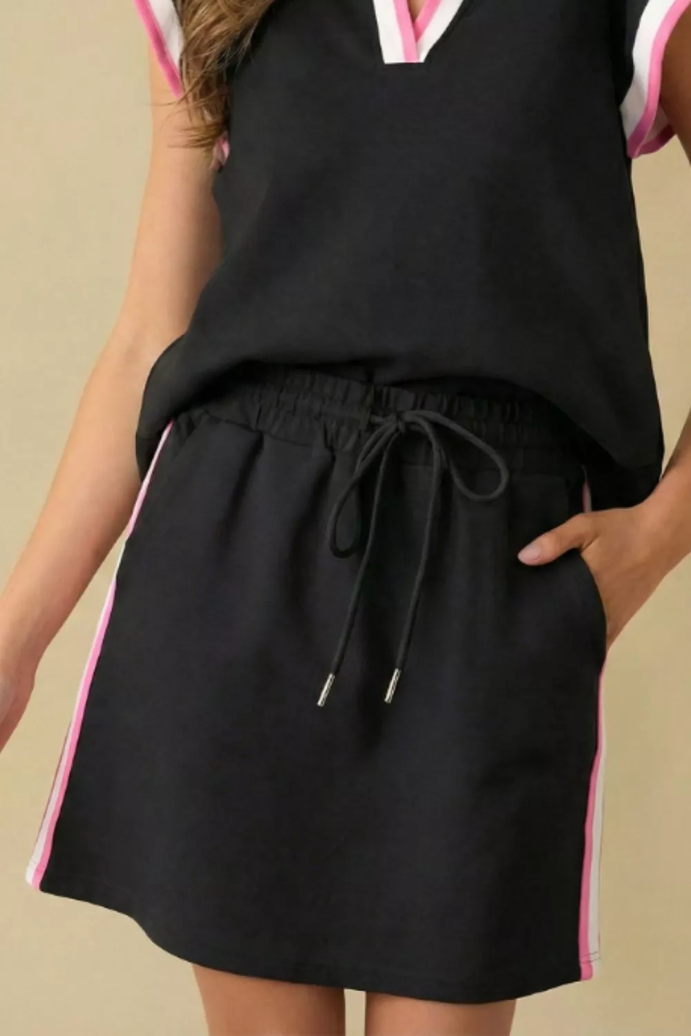Contrast Trim Cap Sleeve Blouse and Shorts Set - Image 3