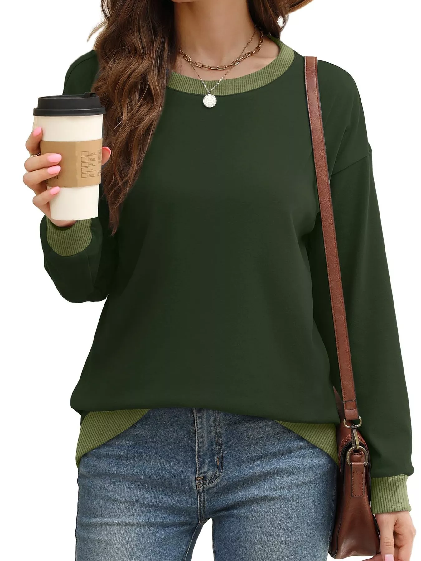Contrast Trim Crew Neck Casual Sweatshirt - Image 18