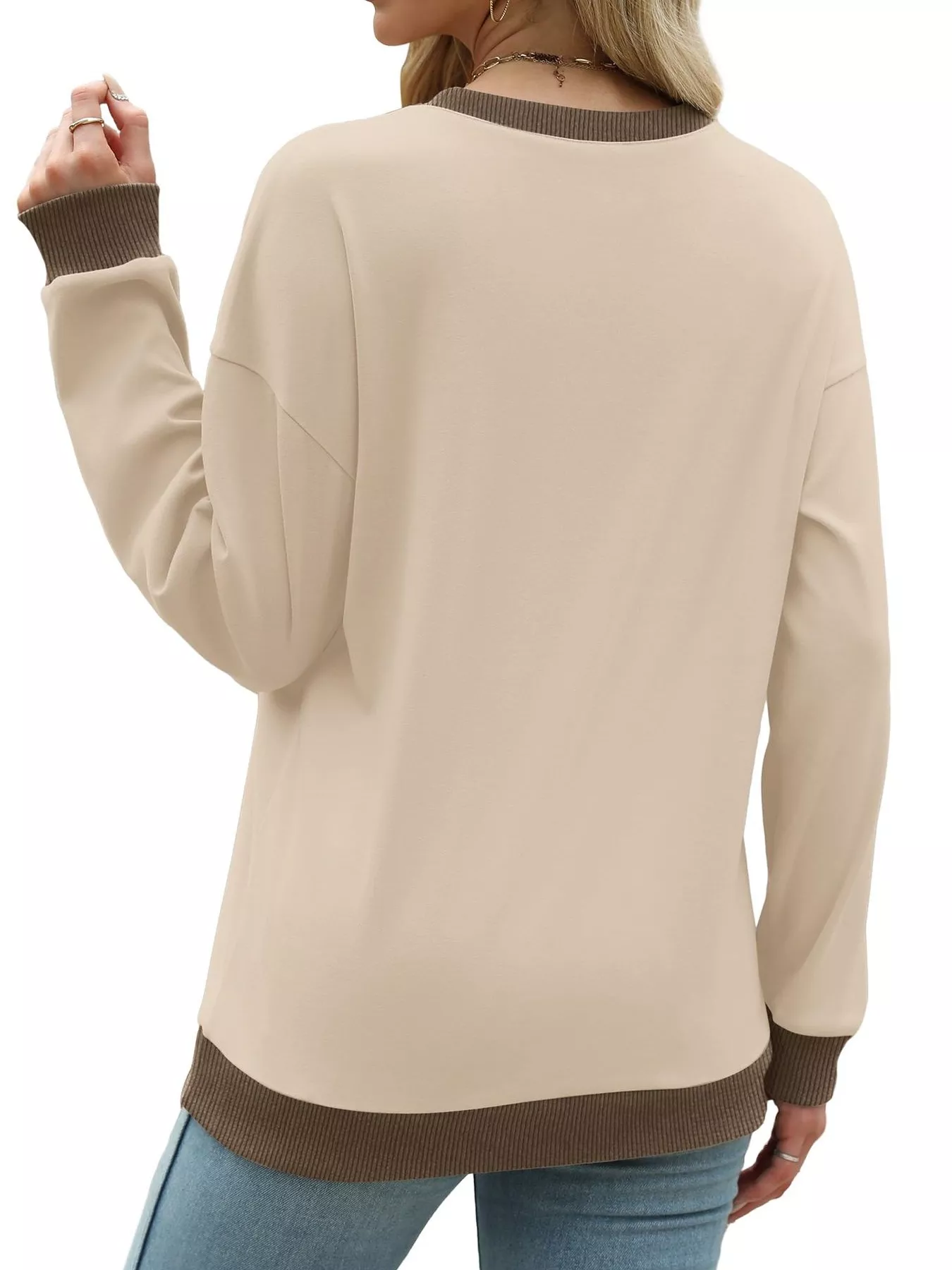 Contrast Trim Crew Neck Casual Sweatshirt - Image 24