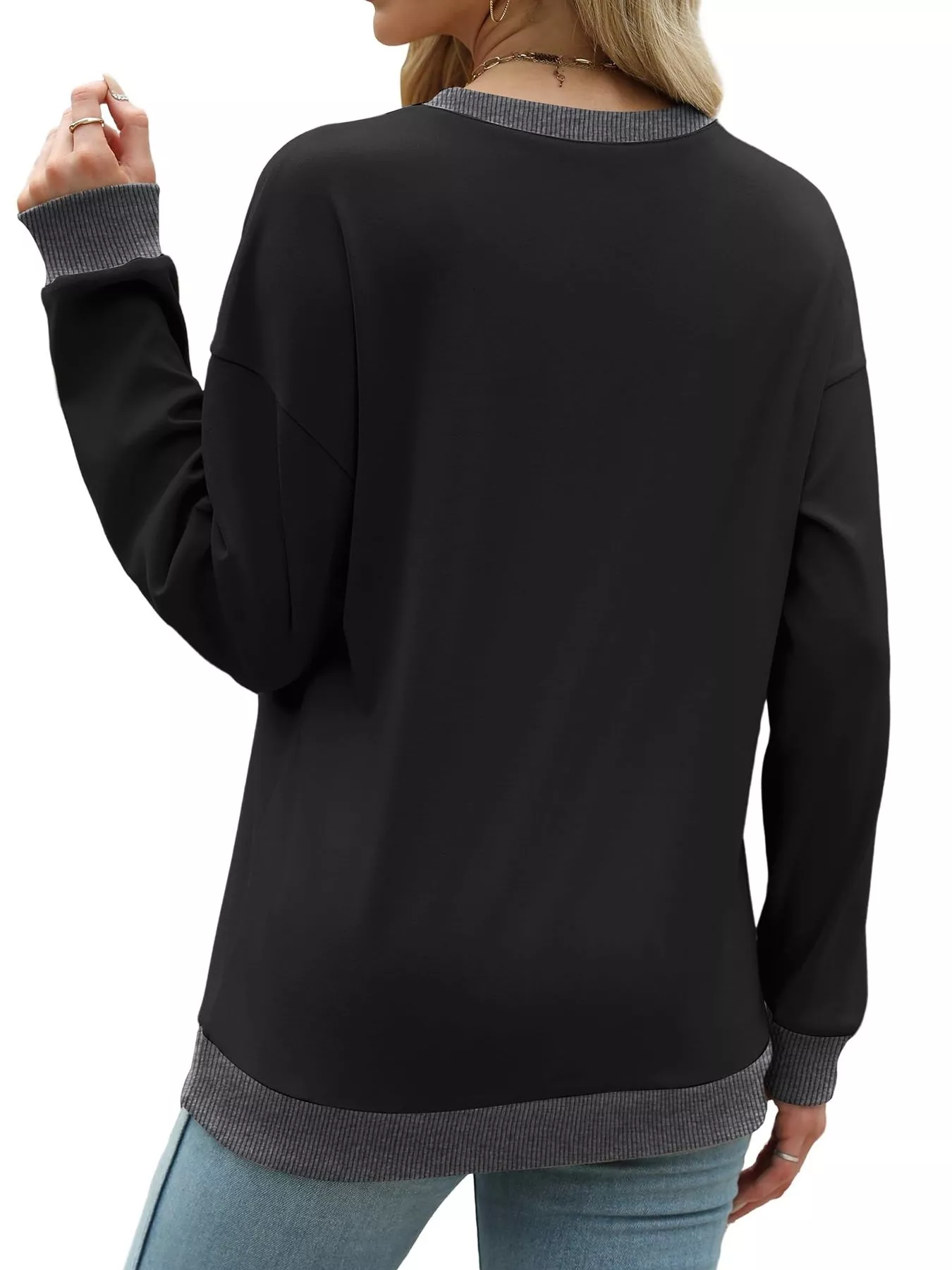 Contrast Trim Crew Neck Casual Sweatshirt - Image 4