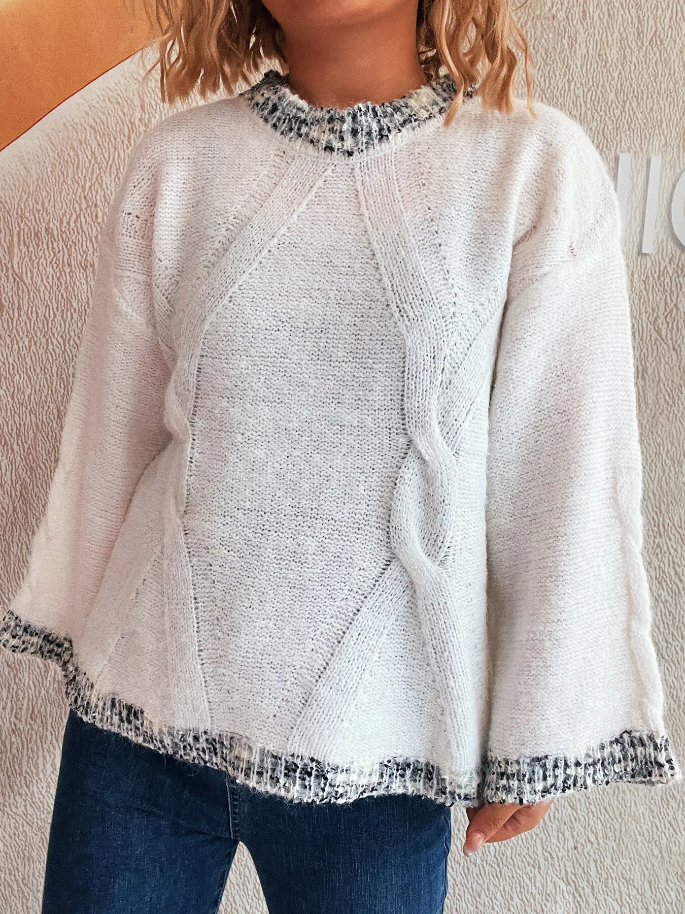 Contrast Trim Detail Round Neck Sweater - Image 2