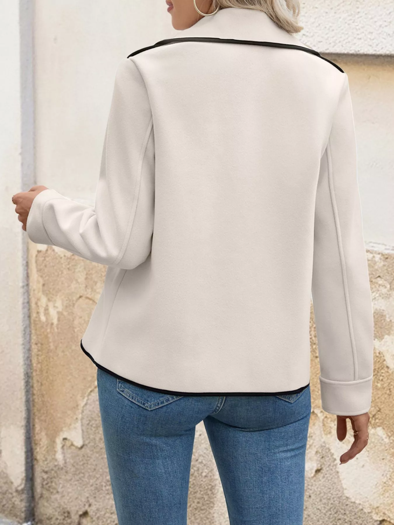 Contrast Trim Double-Breasted Jacket - Image 5