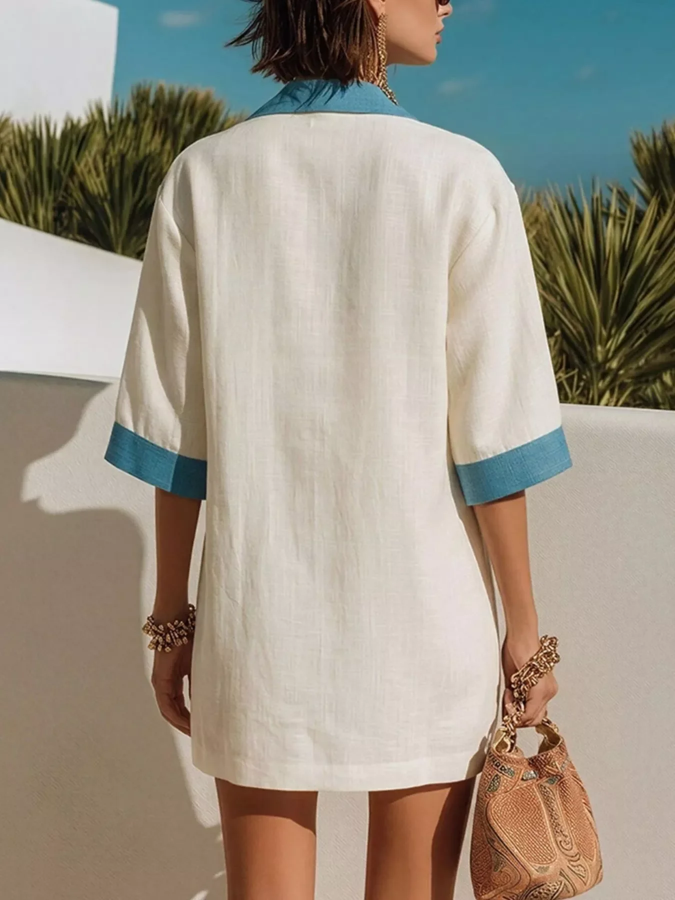 Contrast Trim Half Sleeve Dress - Image 3